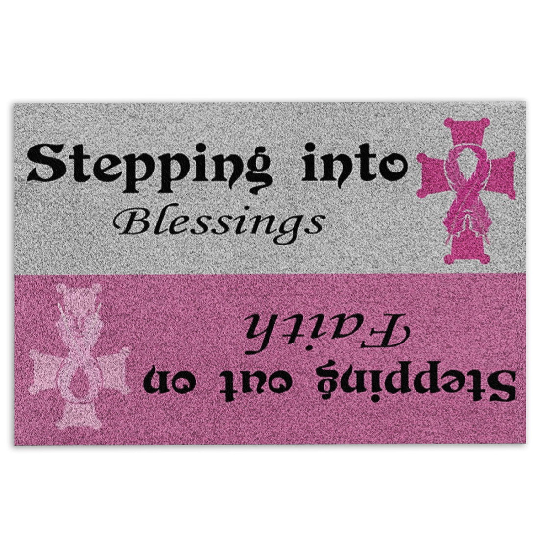 Ohaprints-Doormat-Outdoor-Indoor-Breast-Cancer-Stepping-Into-Blessings-Blessing-Out-On-Faith-Rubber-Door-Mat-721-18'' x 30''