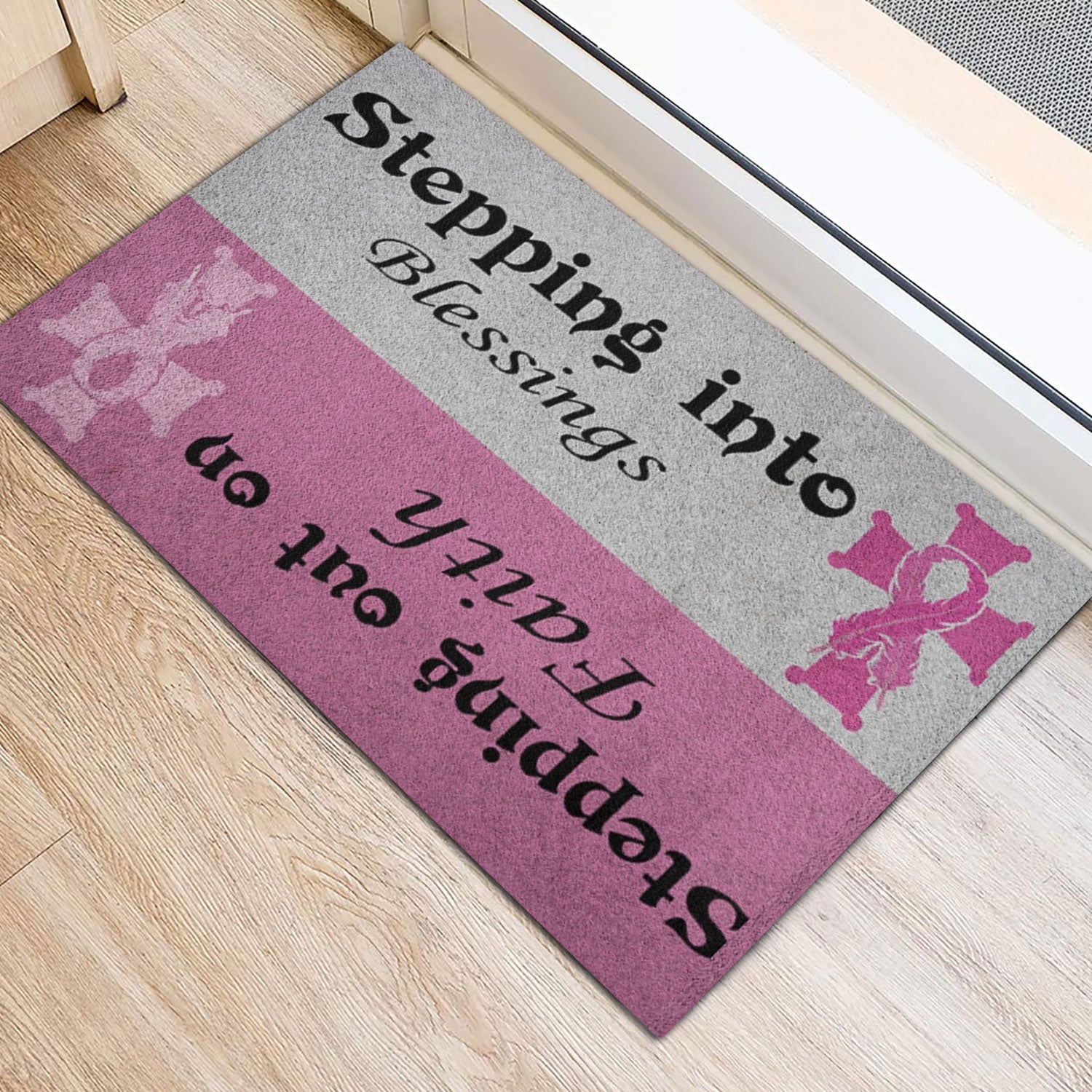 Ohaprints-Doormat-Outdoor-Indoor-Breast-Cancer-Stepping-Into-Blessings-Blessing-Out-On-Faith-Rubber-Door-Mat-721-