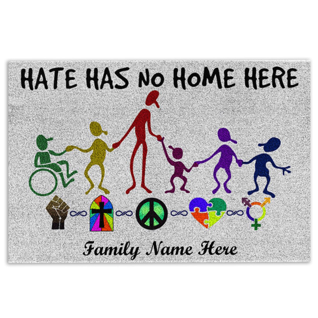 Ohaprints-Doormat-Outdoor-Indoor-Hate-Has-No-Home-Here-Lgbt-Be-Kind-Custom-Personalized-Name-Rubber-Door-Mat-735-18'' x 30''