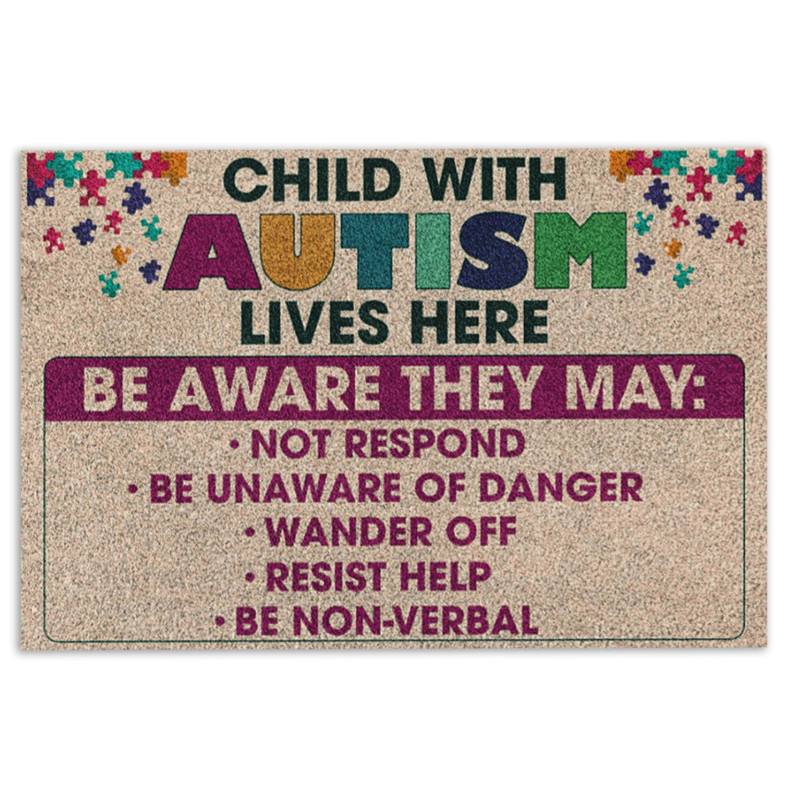 Ohaprints-Doormat-Outdoor-Indoor-Autism-Awareness-Child-With-Autism-Lives-Here-Be-Aware-They-May-Rubber-Door-Mat-744-18'' x 30''