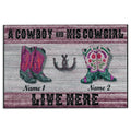 Ohaprints-Doormat-Outdoor-Indoor-A-Cow-Boy-And-His-Cowgirl-Live-Here-Custom-Personalized-Name-Rubber-Door-Mat-747-18'' x 30''