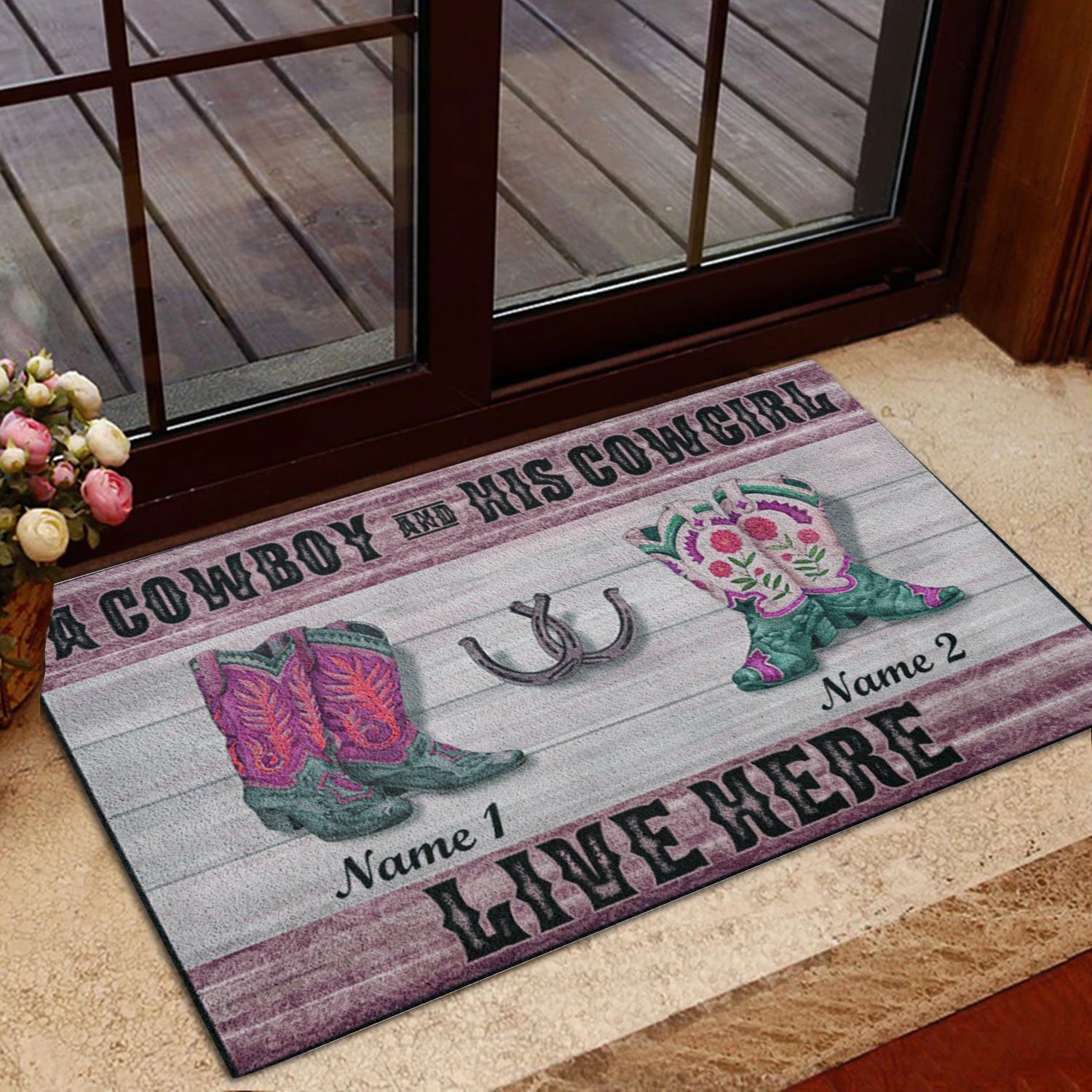 Ohaprints-Doormat-Outdoor-Indoor-A-Cow-Boy-And-His-Cowgirl-Live-Here-Custom-Personalized-Name-Rubber-Door-Mat-747-