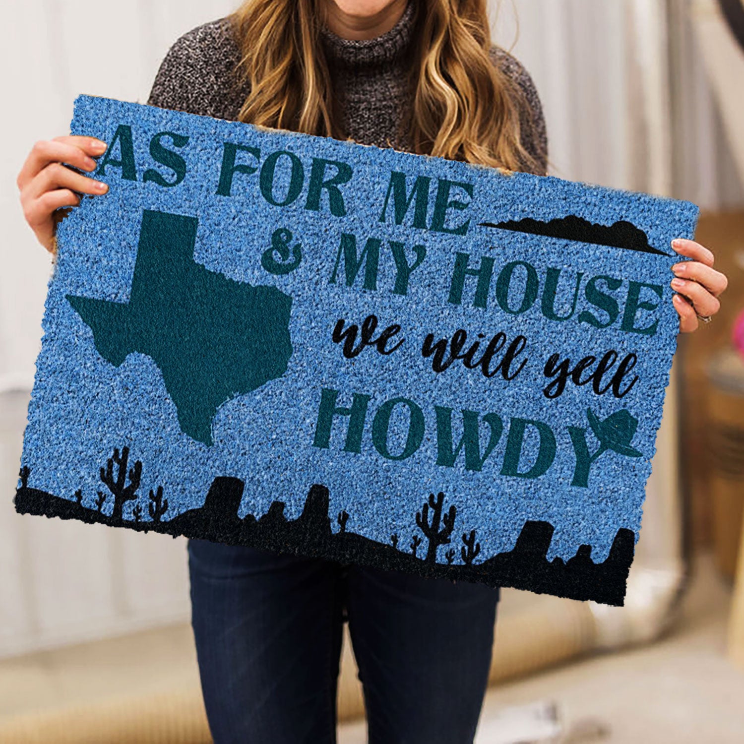 Ohaprints-Doormat-Outdoor-Indoor-Cowboy-Cowgirl-Texas-As-For-Me-And-My-Hous-We-Will-Yell-Howdy-Rubber-Door-Mat-761-