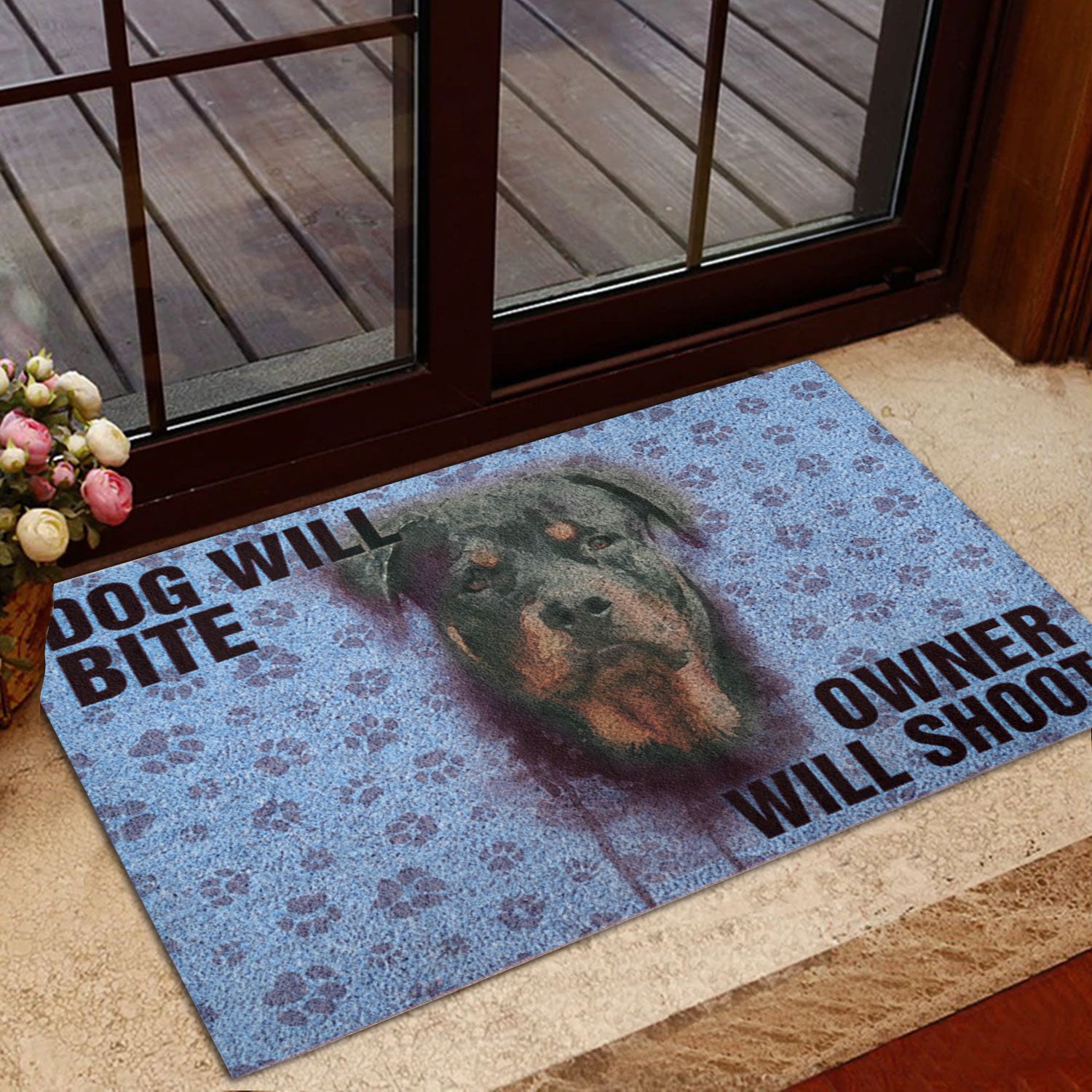 Ohaprints-Doormat-Outdoor-Indoor-Rottweiler-Dog-Will-Bite-Owner-Will-Shoot-Rubber-Door-Mat-775-