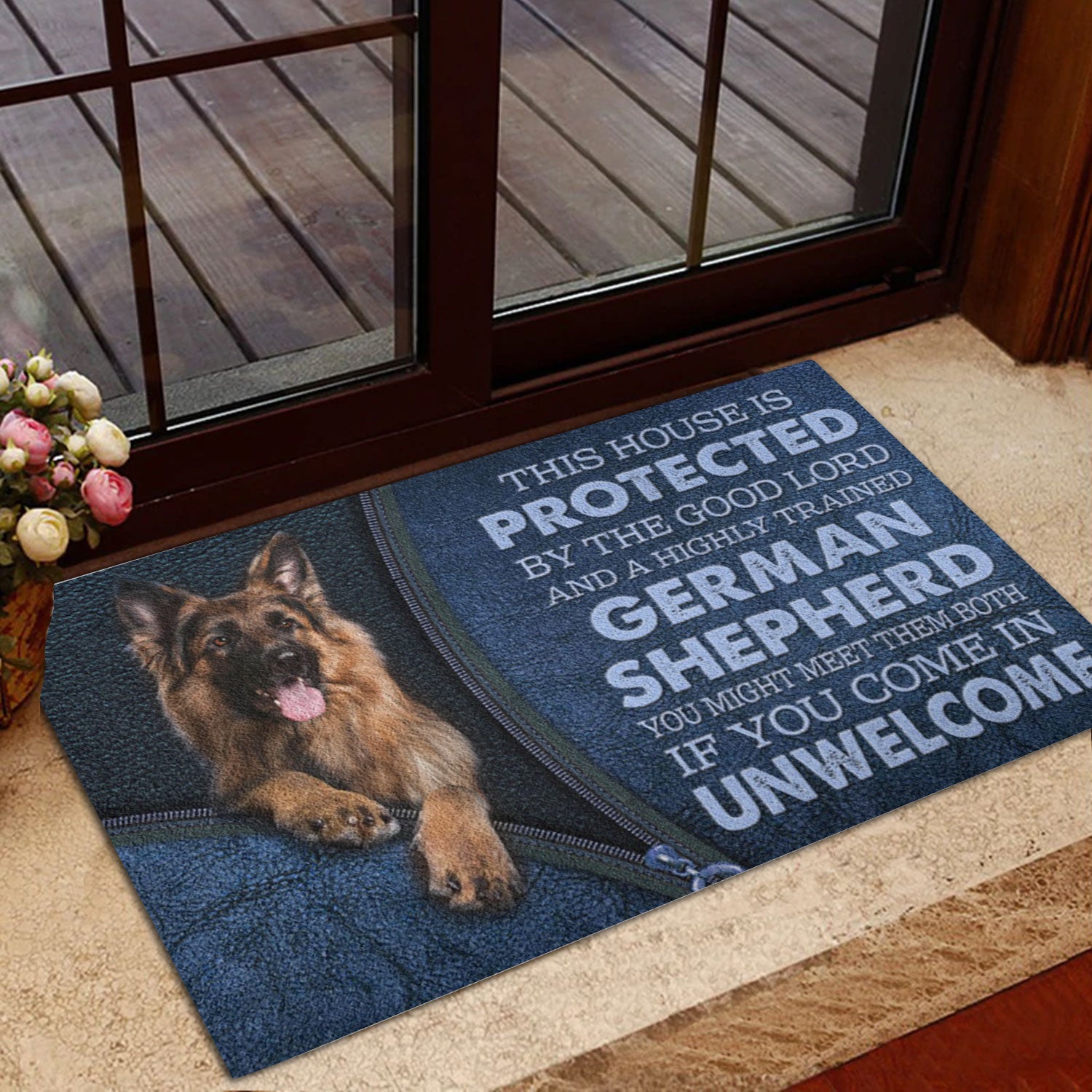 Ohaprints-Doormat-Outdoor-Indoor-German-Shepherd-Dog-This-House-Is-Protected-By-The-God-Lord-Rubber-Door-Mat-779-