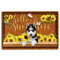 Ohaprints-Doormat-Outdoor-Indoor-Siberian-Husky-Dog-Hello-Sunflower-Butterfly-Rubber-Door-Mat-1772-18'' x 30''