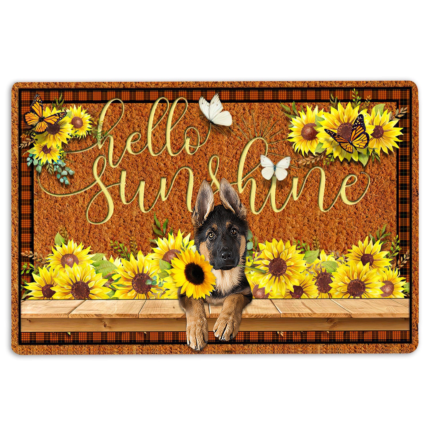 Ohaprints-Doormat-Outdoor-Indoor-German-Shepherd-Dog-Hello-Sunflower-Butterfly-Rubber-Door-Mat-1774-18'' x 30''