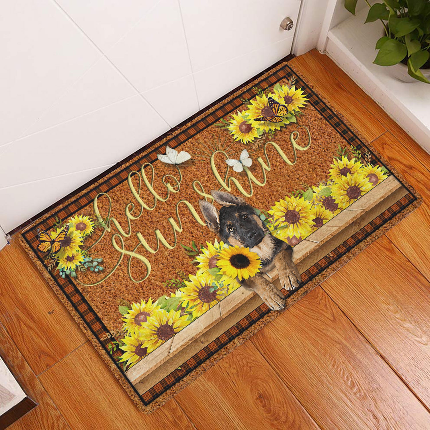 Ohaprints-Doormat-Outdoor-Indoor-German-Shepherd-Dog-Hello-Sunflower-Butterfly-Rubber-Door-Mat-1774-