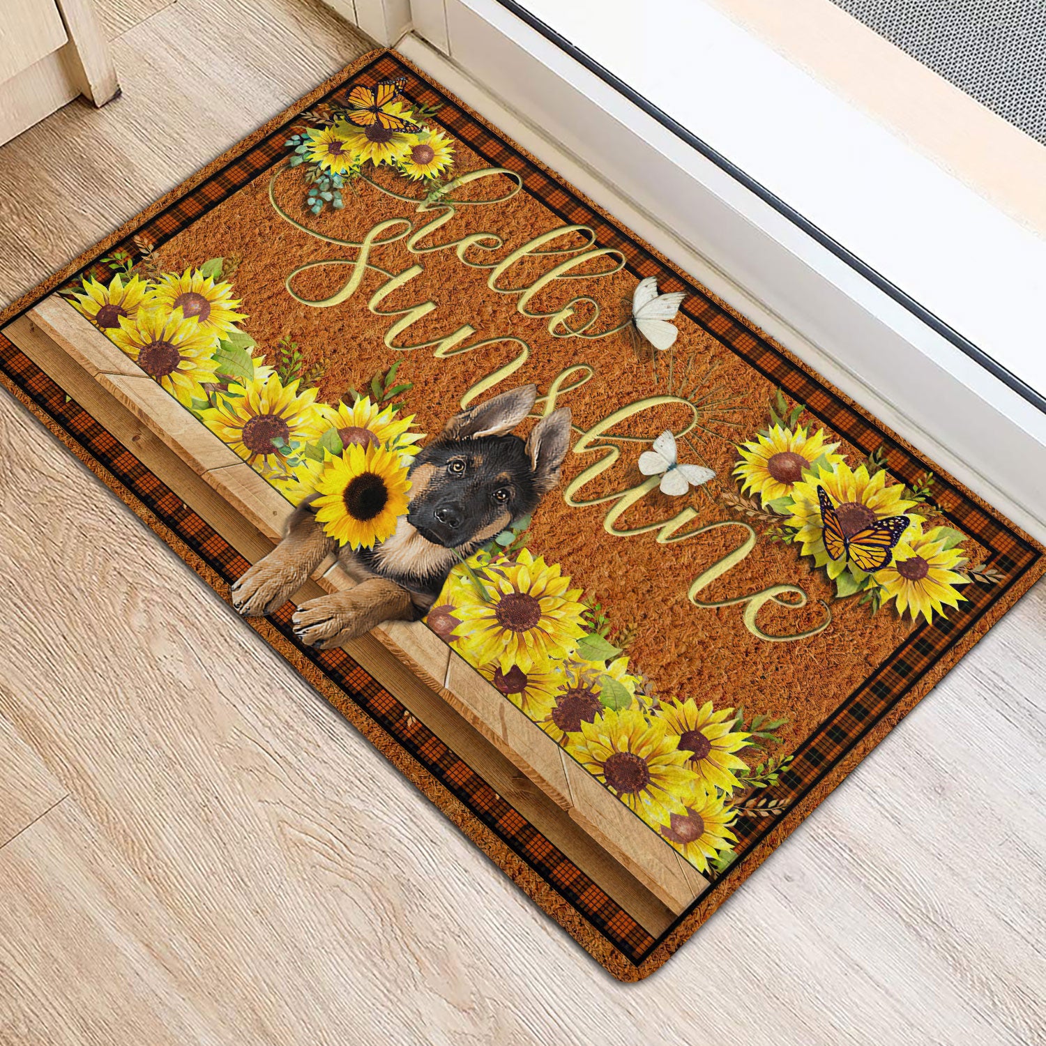 Ohaprints-Doormat-Outdoor-Indoor-German-Shepherd-Dog-Hello-Sunflower-Butterfly-Rubber-Door-Mat-1774-