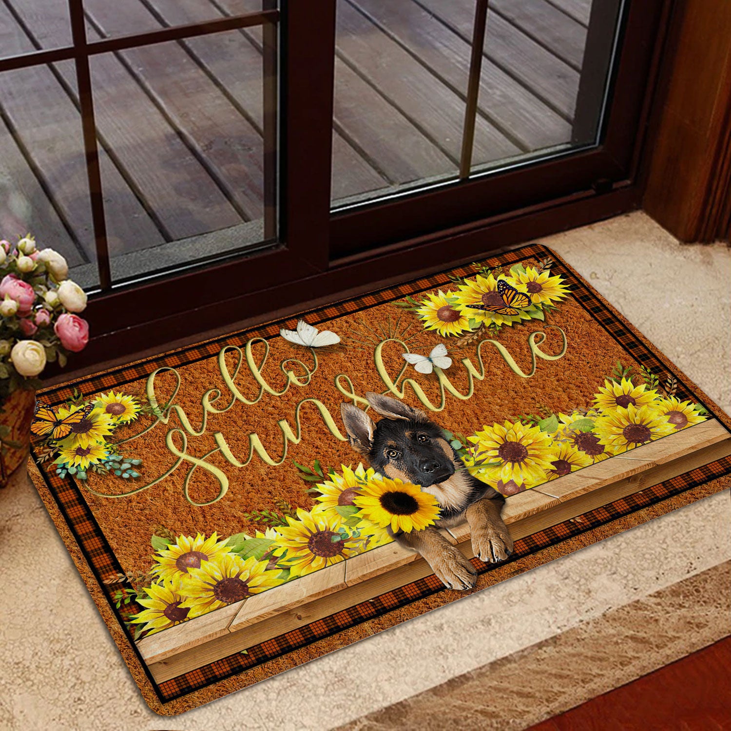 Ohaprints-Doormat-Outdoor-Indoor-German-Shepherd-Dog-Hello-Sunflower-Butterfly-Rubber-Door-Mat-1774-