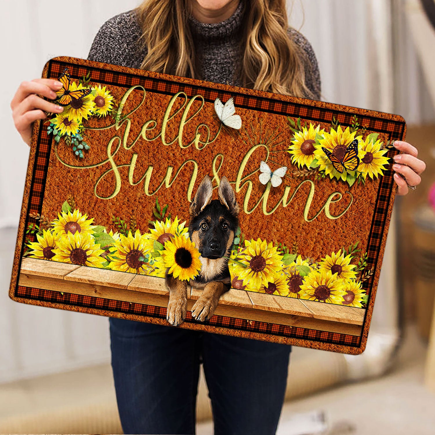 Ohaprints-Doormat-Outdoor-Indoor-German-Shepherd-Dog-Hello-Sunflower-Butterfly-Rubber-Door-Mat-1774-