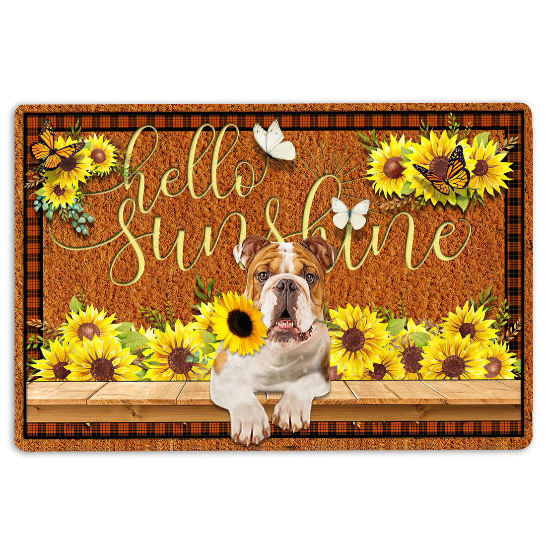 Ohaprints-Doormat-Outdoor-Indoor-English-Bulldog-Dog-Hello-Sunflower-Butterfly-Rubber-Door-Mat-1775-18'' x 30''