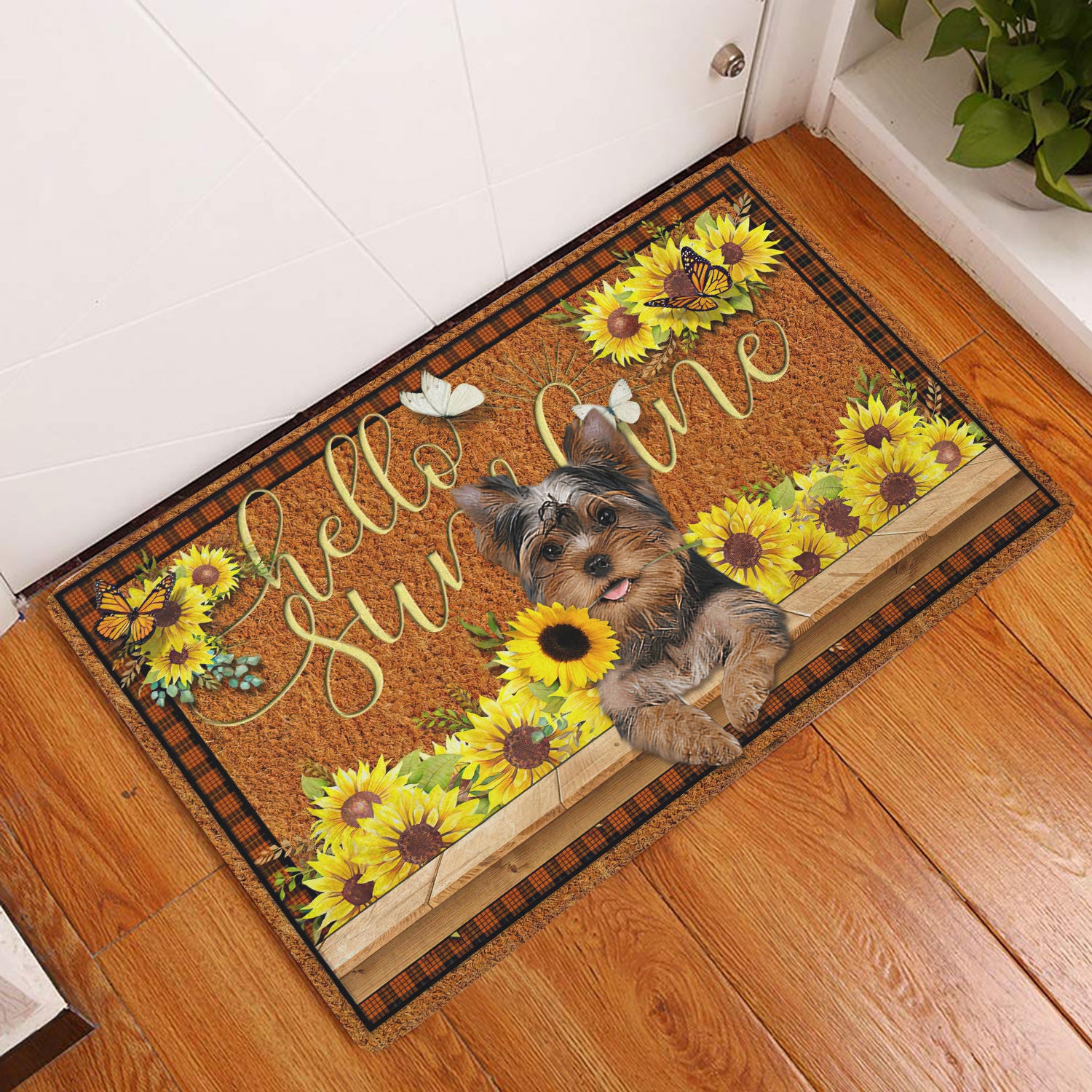 Ohaprints-Doormat-Outdoor-Indoor-Yorkshire-Terrier-Yorkie-Shorkie-Dog-Hello-Sunflower-Rubber-Door-Mat-1778-