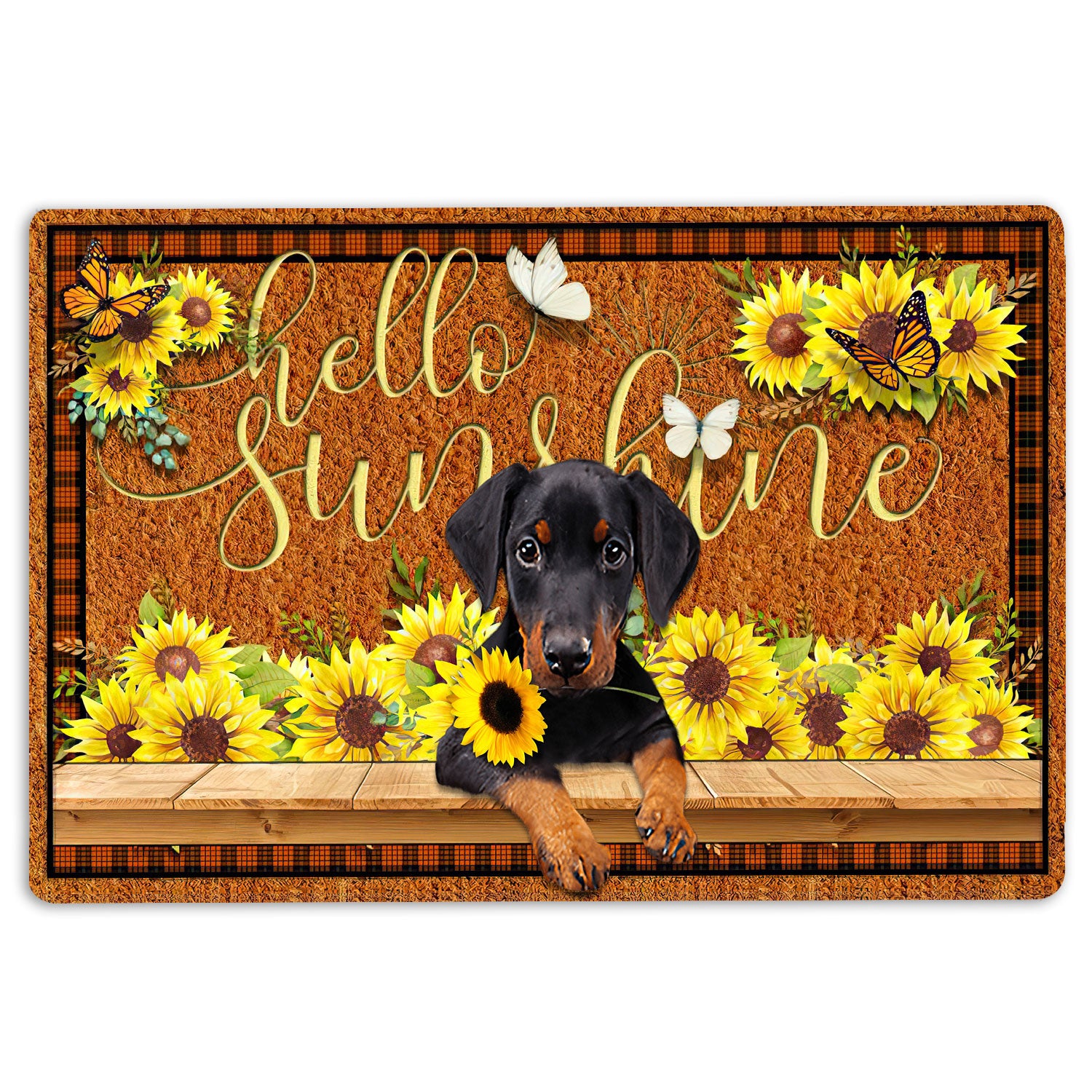 Ohaprints-Doormat-Outdoor-Indoor-Dobermann-Dog-Hello-Sunflower-Butterfly-Rubber-Door-Mat-1780-18'' x 30''