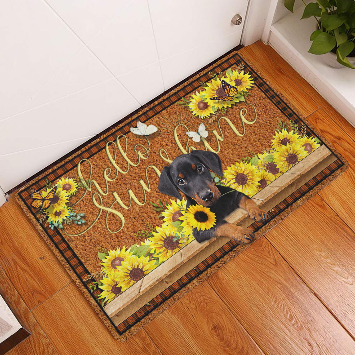 Ohaprints-Doormat-Outdoor-Indoor-Dobermann-Dog-Hello-Sunflower-Butterfly-Rubber-Door-Mat-1780-