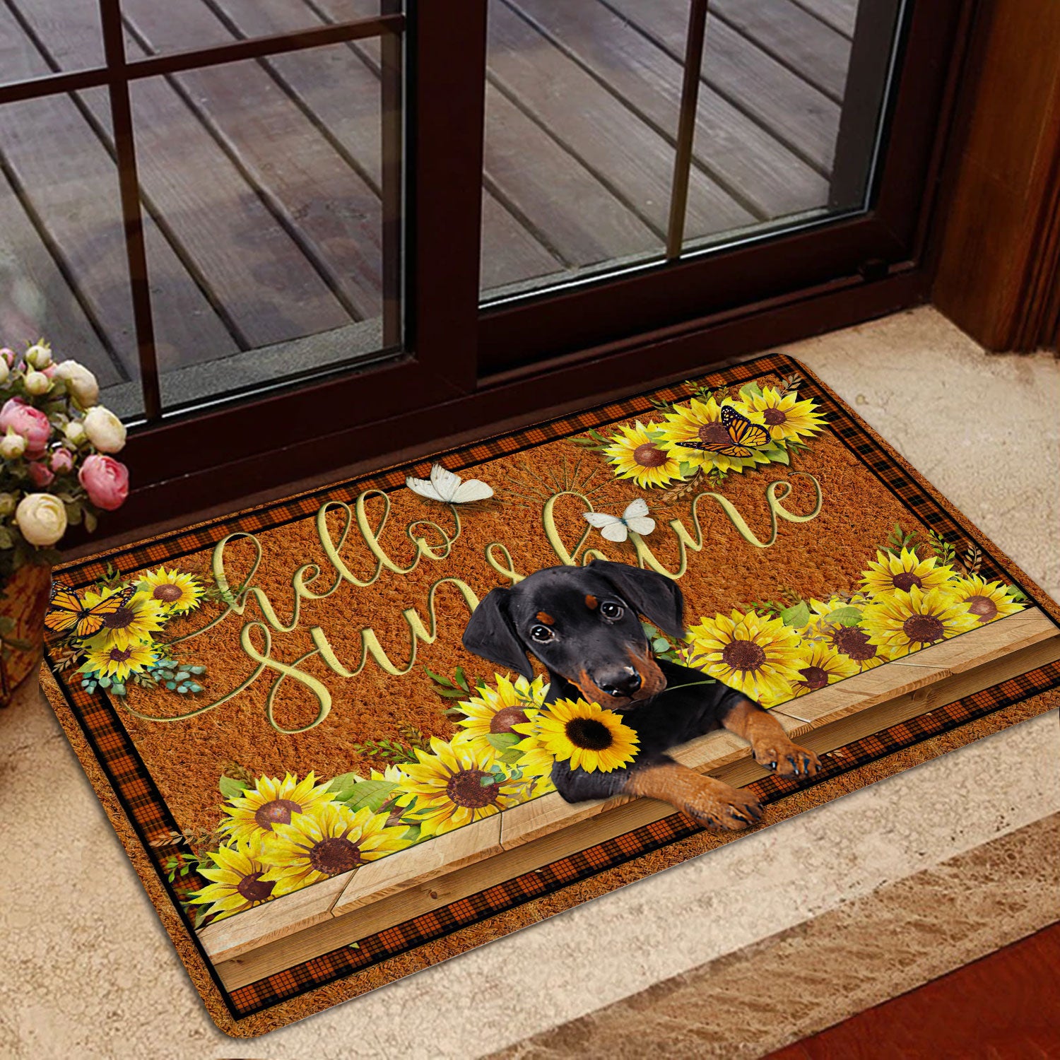 Ohaprints-Doormat-Outdoor-Indoor-Dobermann-Dog-Hello-Sunflower-Butterfly-Rubber-Door-Mat-1780-