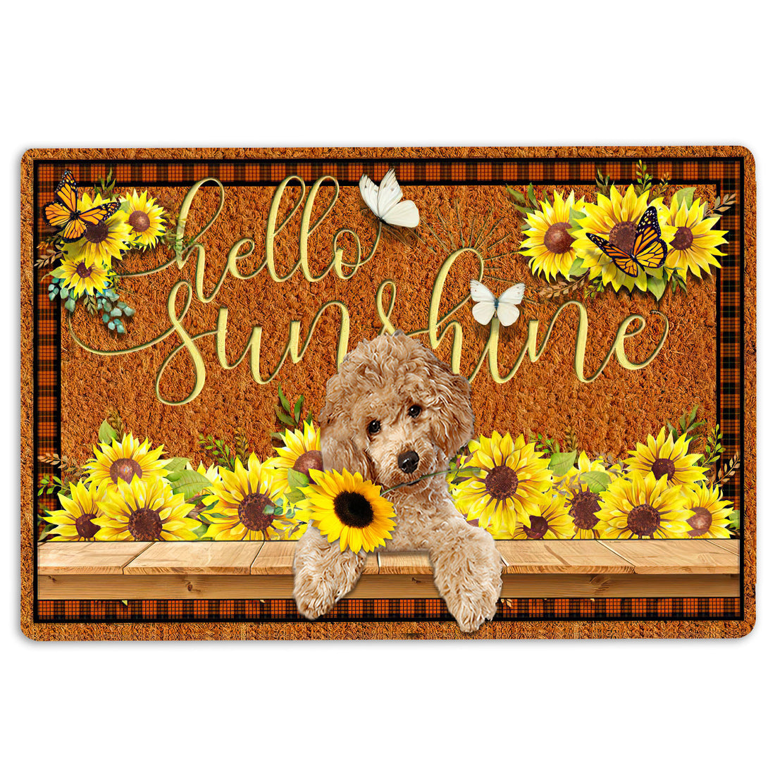 Ohaprints-Doormat-Outdoor-Indoor-Poodle-Dog-Hello-Sunflower-Butterfly-Rubber-Door-Mat-1782-18'' x 30''