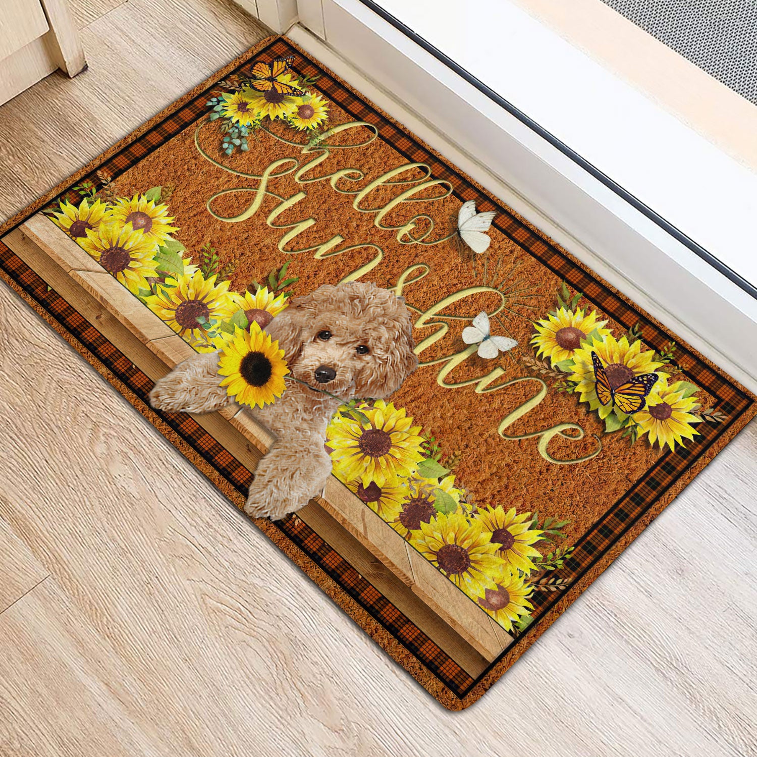 Ohaprints-Doormat-Outdoor-Indoor-Poodle-Dog-Hello-Sunflower-Butterfly-Rubber-Door-Mat-1782-