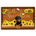 Ohaprints-Doormat-Outdoor-Indoor-Rottweiler-Dog-Hello-Sunflower-Butterfly-Rubber-Door-Mat-1783-18'' x 30''