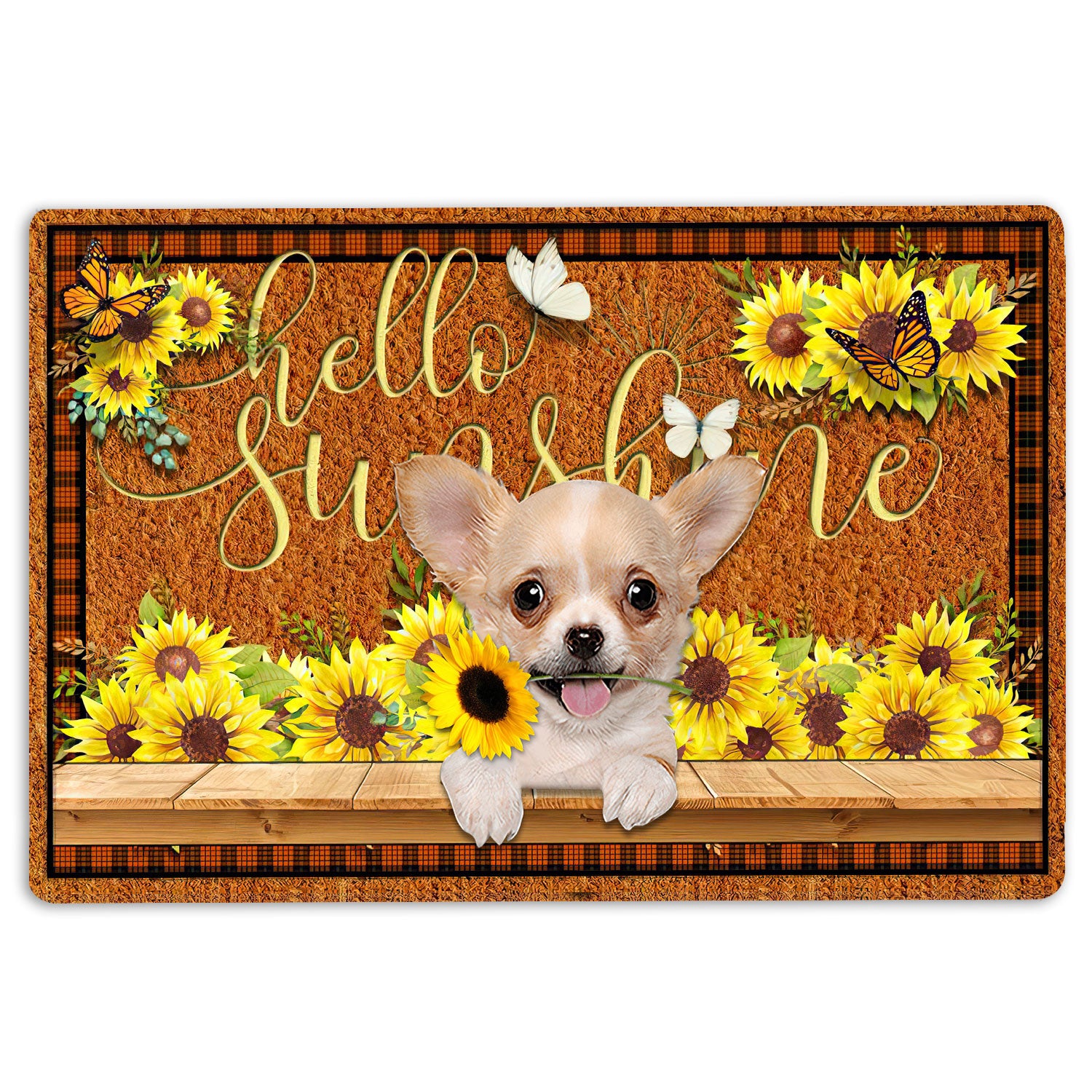 Ohaprints-Doormat-Outdoor-Indoor-Chihuahua-Dog-Hello-Sunflower-Butterfly-Rubber-Door-Mat-1784-18'' x 30''