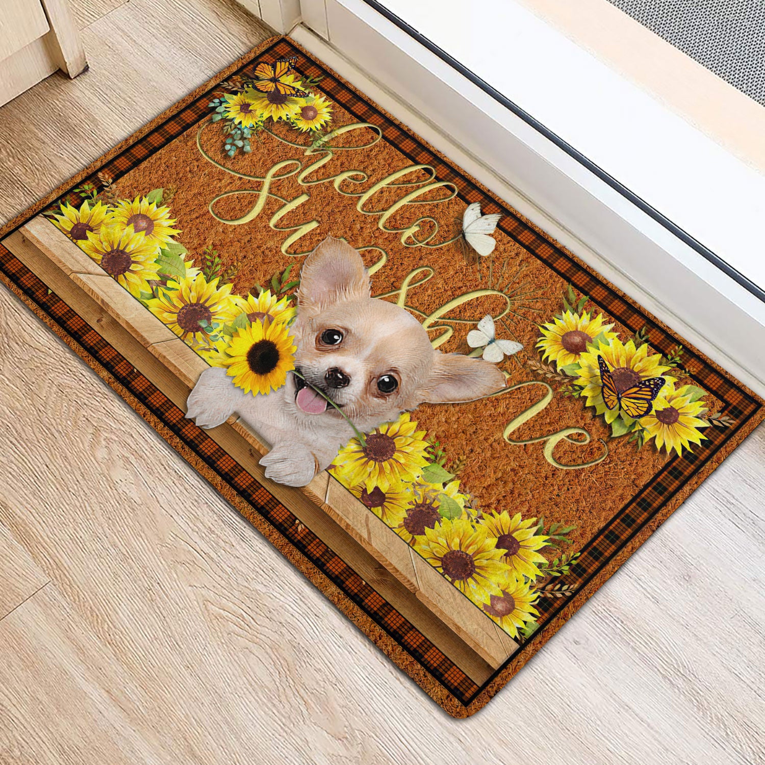 Ohaprints-Doormat-Outdoor-Indoor-Chihuahua-Dog-Hello-Sunflower-Butterfly-Rubber-Door-Mat-1784-