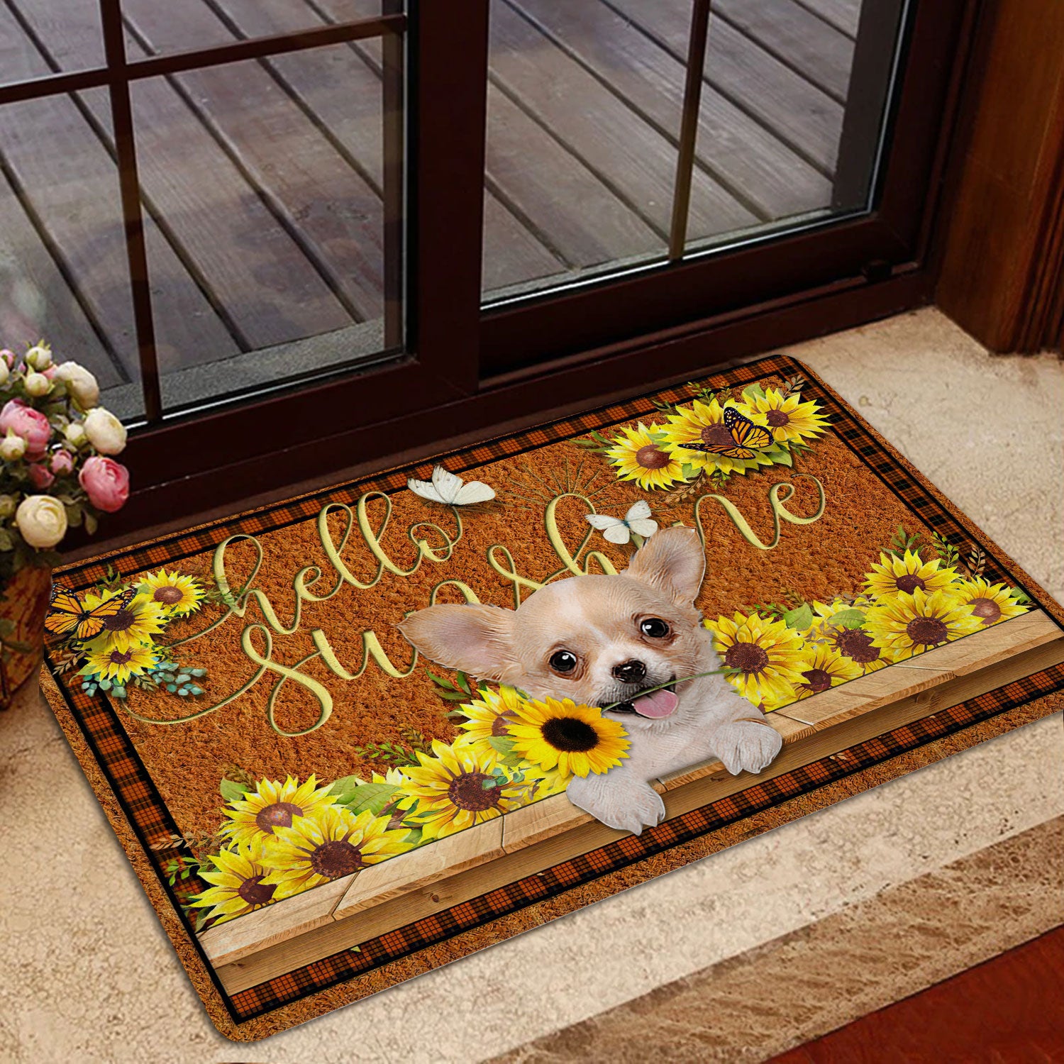 Ohaprints-Doormat-Outdoor-Indoor-Chihuahua-Dog-Hello-Sunflower-Butterfly-Rubber-Door-Mat-1784-