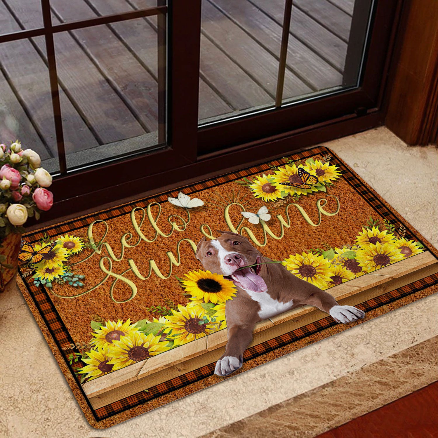 Ohaprints-Doormat-Outdoor-Indoor-Pitbull-Dog-Hello-Sunflower-Butterfly-Rubber-Door-Mat-1785-