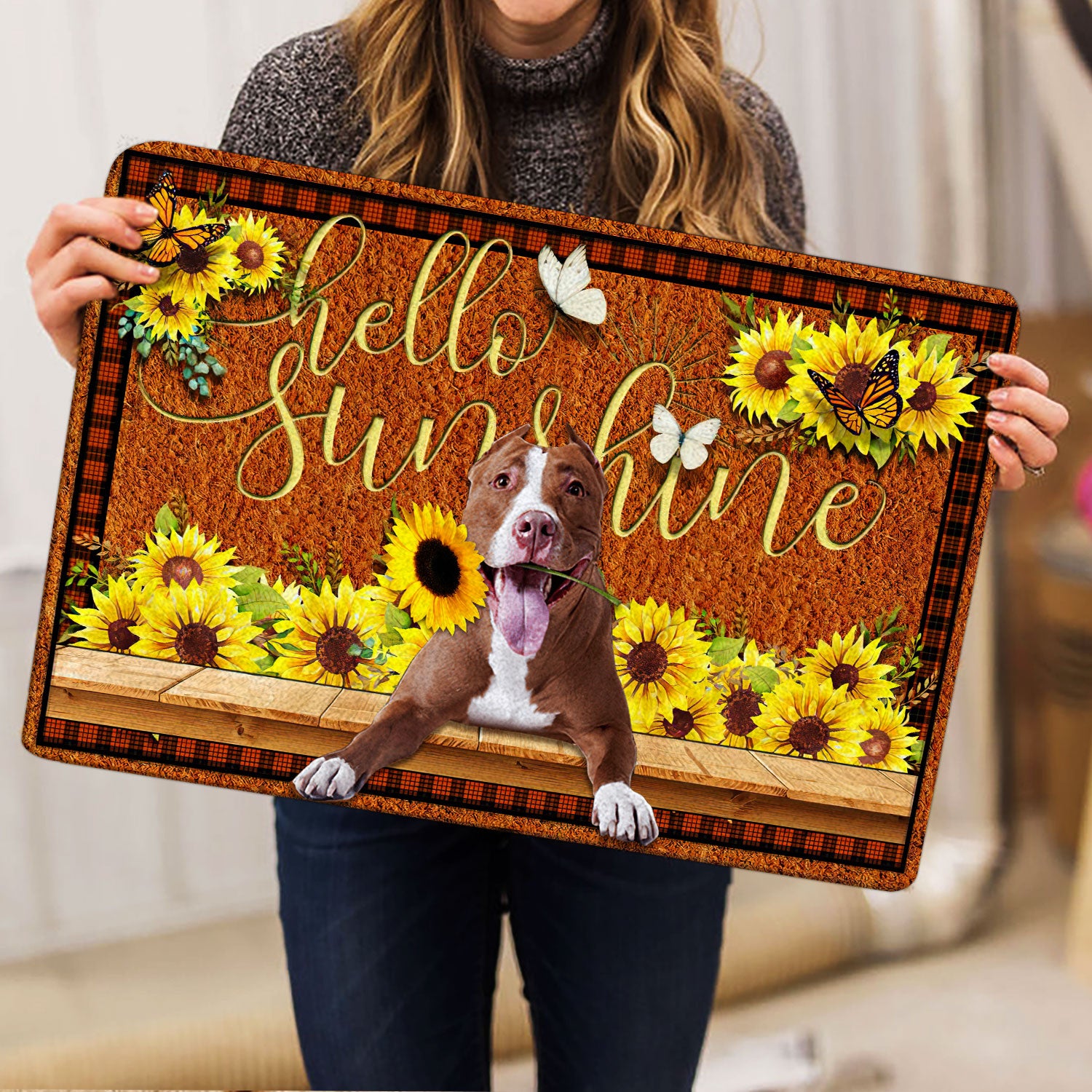 Ohaprints-Doormat-Outdoor-Indoor-Pitbull-Dog-Hello-Sunflower-Butterfly-Rubber-Door-Mat-1785-