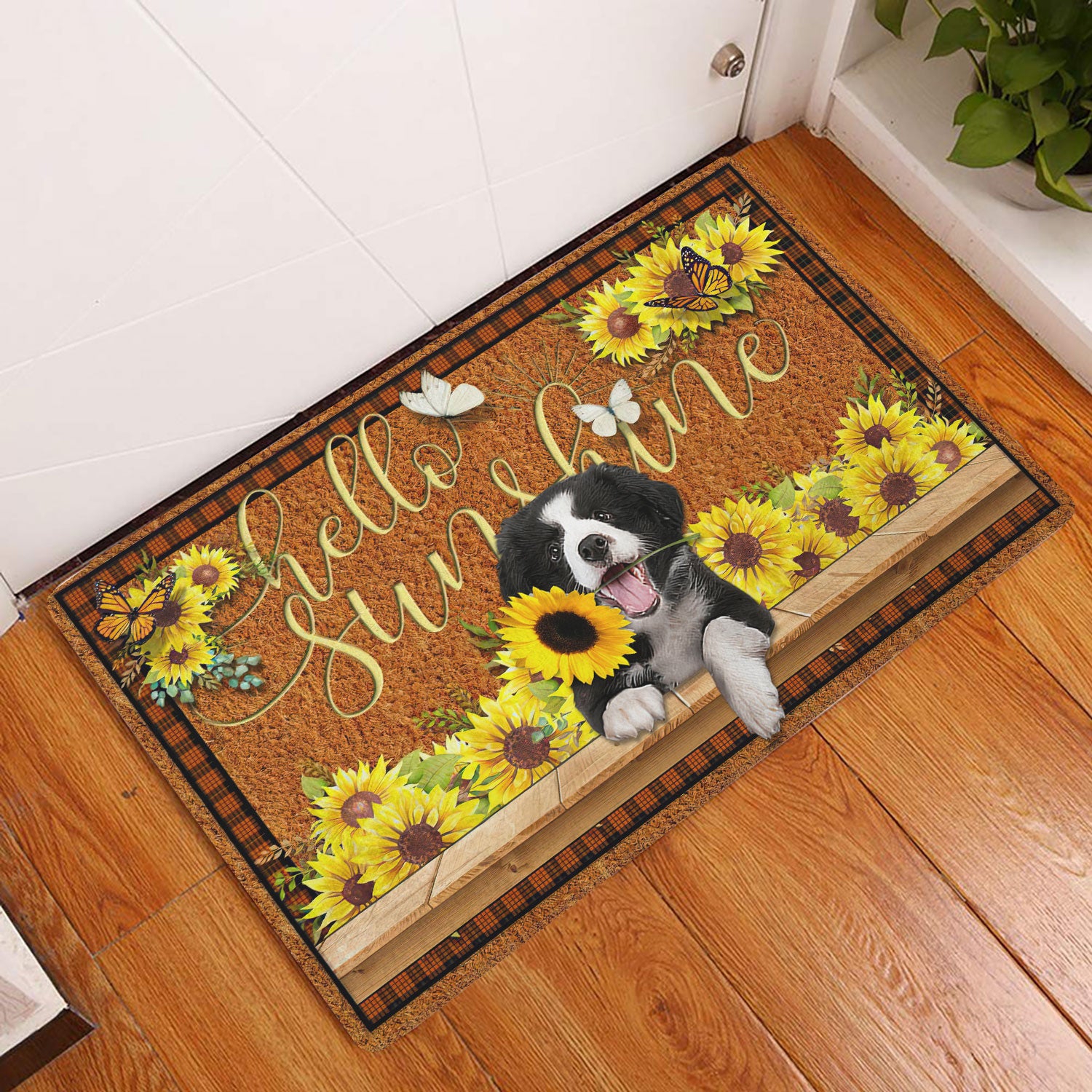 Ohaprints-Doormat-Outdoor-Indoor-St-Bernard-Dog-Hello-Sunflower-Butterfly-Rubber-Door-Mat-1789-