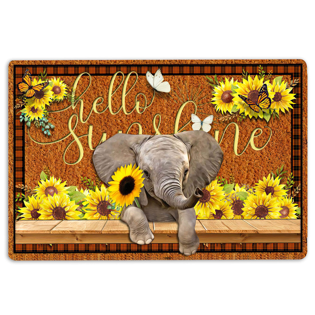 Ohaprints-Doormat-Outdoor-Indoor-Elephant-Hello-Sunflower-Butterfly-Rubber-Door-Mat-1790-18'' x 30''