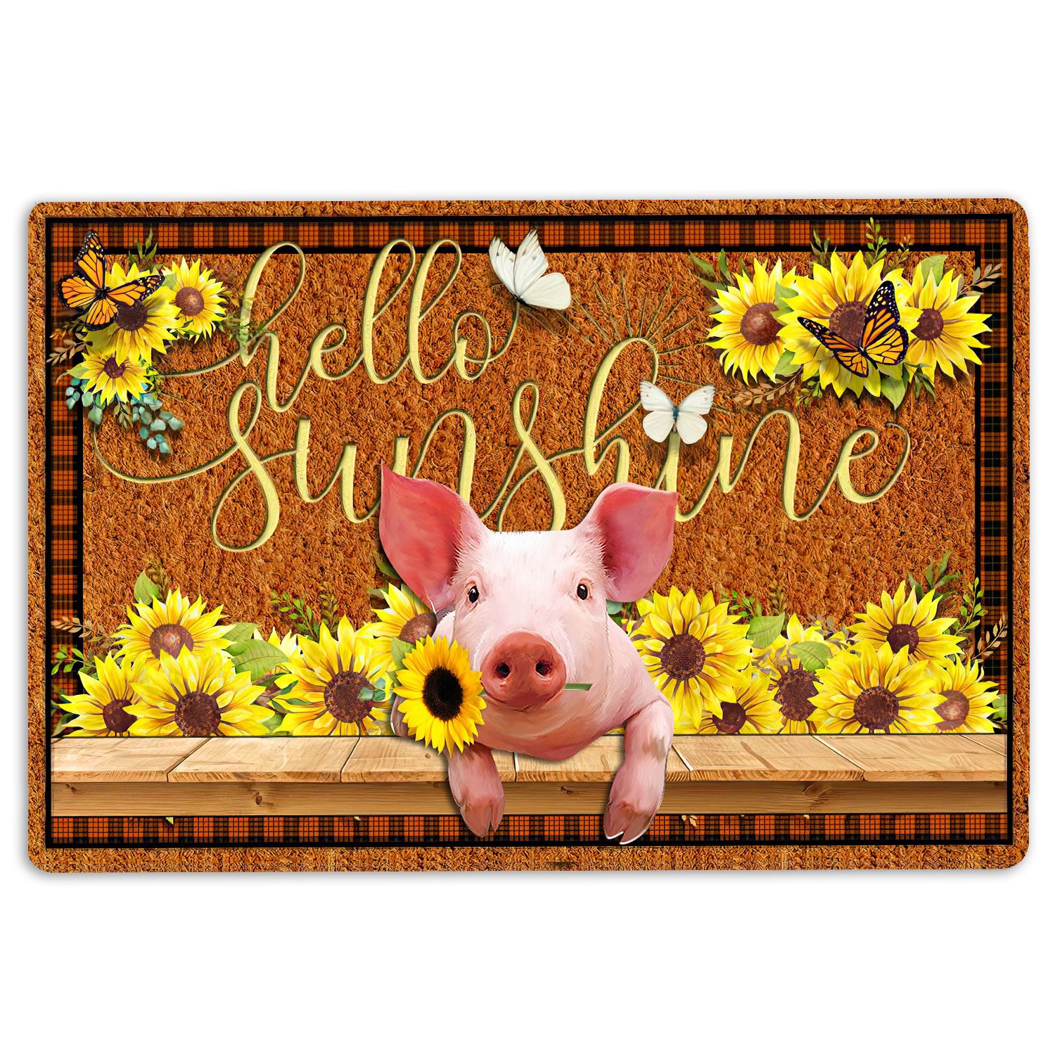 Ohaprints-Doormat-Outdoor-Indoor-Pig-Hello-Sunflower-Butterfly-Rubber-Door-Mat-1791-18'' x 30''