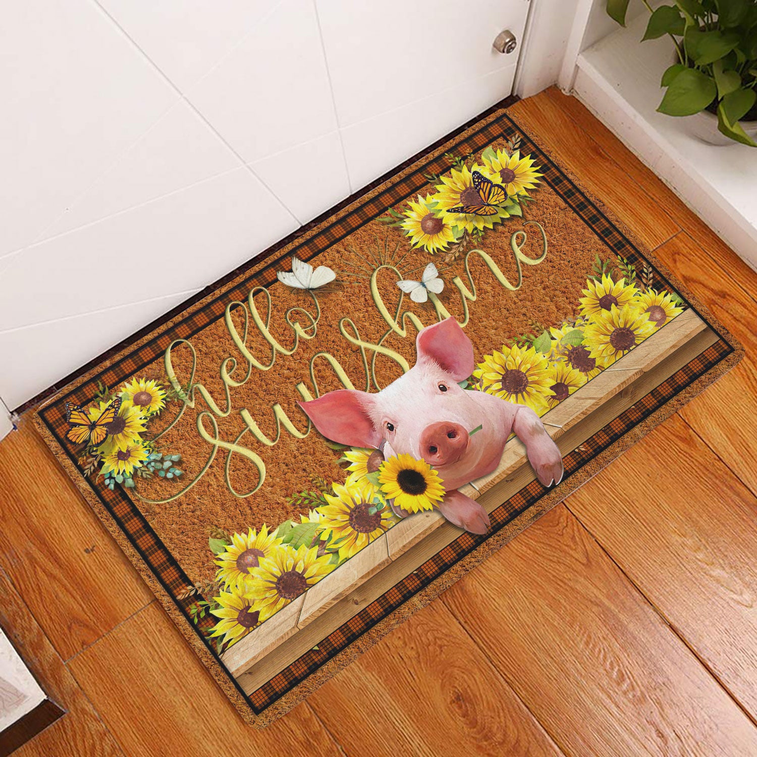 Ohaprints-Doormat-Outdoor-Indoor-Pig-Hello-Sunflower-Butterfly-Rubber-Door-Mat-1791-