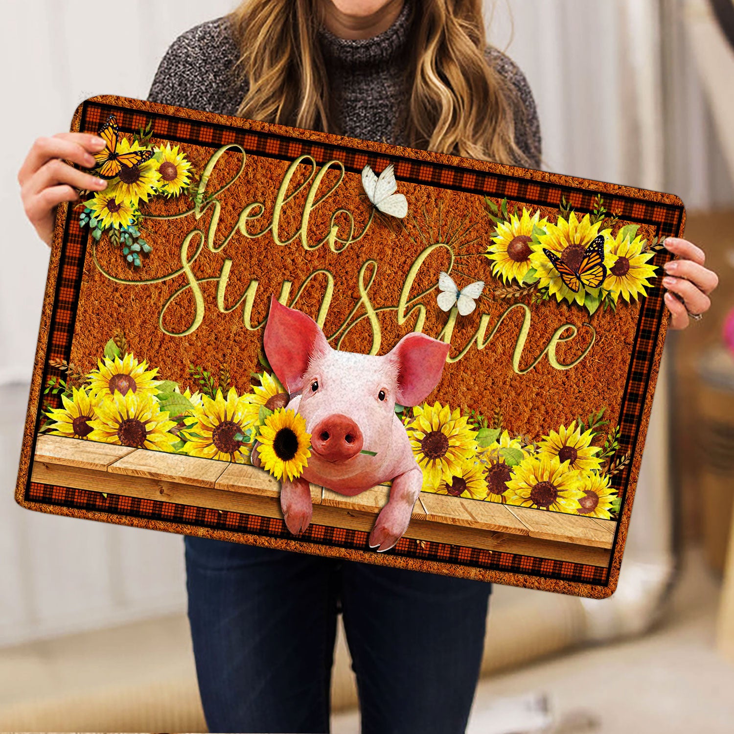 Ohaprints-Doormat-Outdoor-Indoor-Pig-Hello-Sunflower-Butterfly-Rubber-Door-Mat-1791-