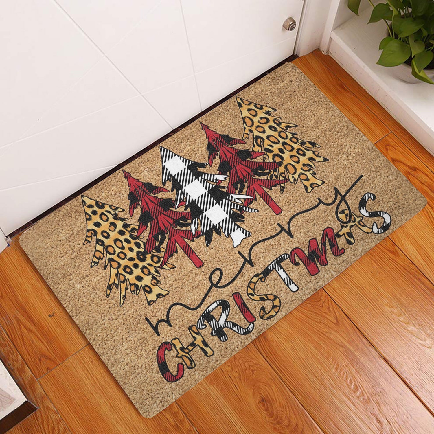 Ohaprints-Doormat-Outdoor-Indoor-Pine-Tree-Merry-Christmas-Holiday-Season-Red-Plaid-Pattern-Rubber-Door-Mat-1803-