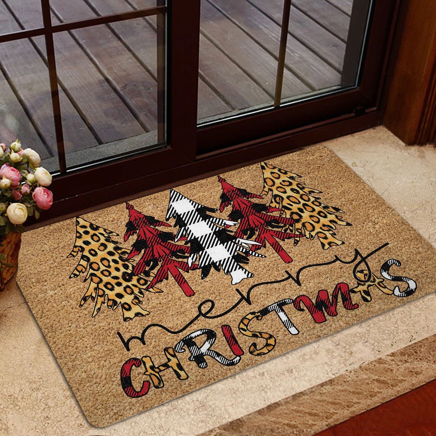 Ohaprints-Doormat-Outdoor-Indoor-Pine-Tree-Merry-Christmas-Holiday-Season-Red-Plaid-Pattern-Rubber-Door-Mat-1803-