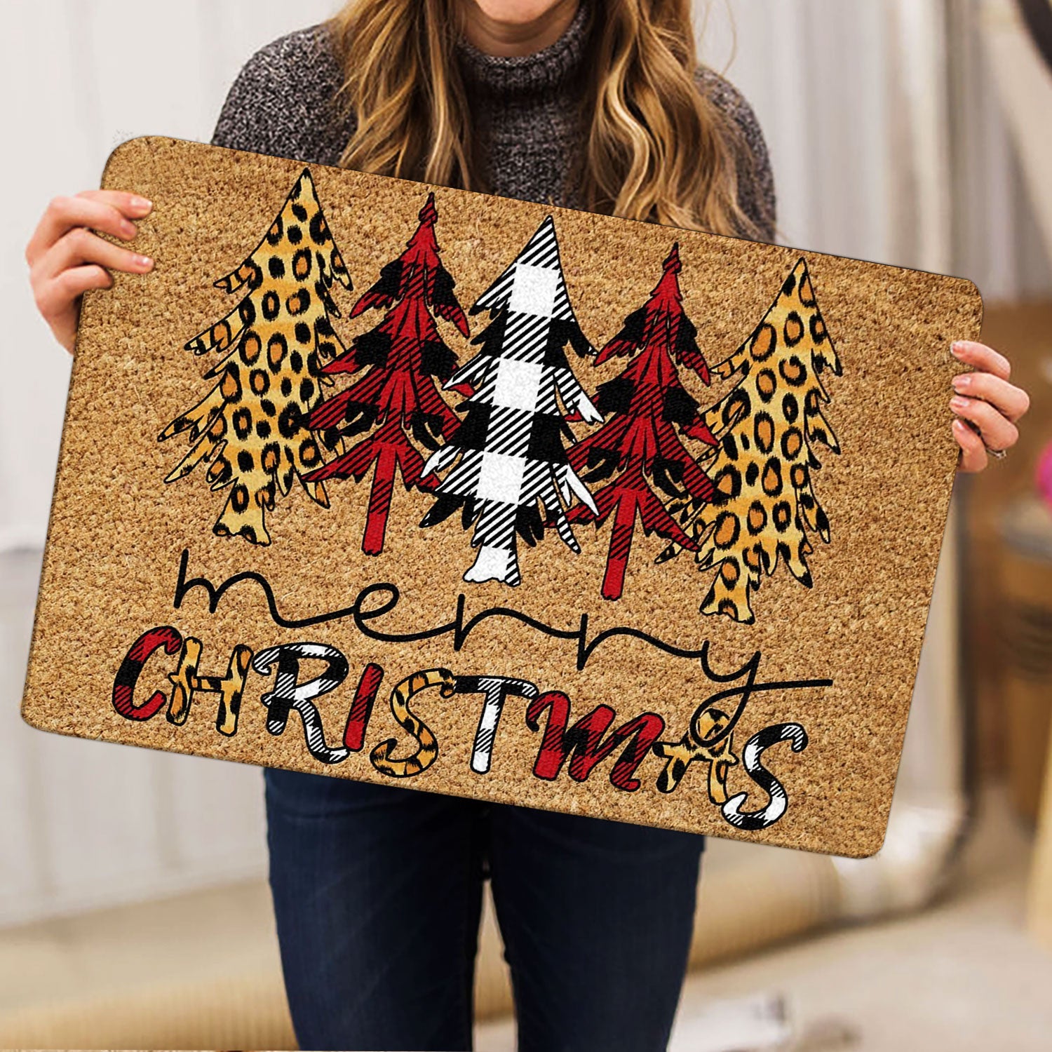 Ohaprints-Doormat-Outdoor-Indoor-Pine-Tree-Merry-Christmas-Holiday-Season-Red-Plaid-Pattern-Rubber-Door-Mat-1803-