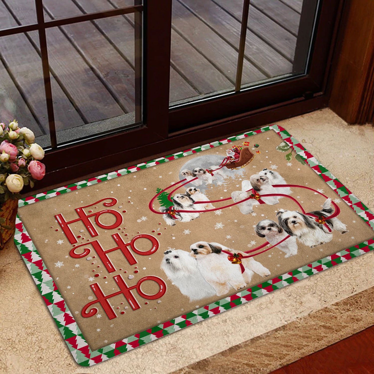 Ohaprints-Doormat-Outdoor-Indoor-Shih-Tzu-Shitzu-Santa-Claus-Hohoho-Christmas-Snow-Rubber-Door-Mat-1804-