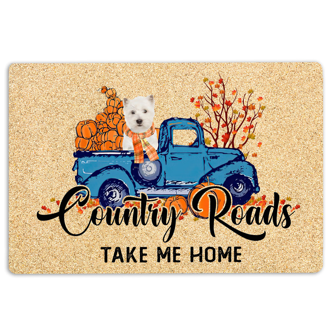 Ohaprints-Doormat-Outdoor-Indoor-West-Highland-Dog-Country-Road-Take-Me-Home-Fall-Pumpkins-Autumn-Rubber-Door-Mat-1826-18'' x 30''