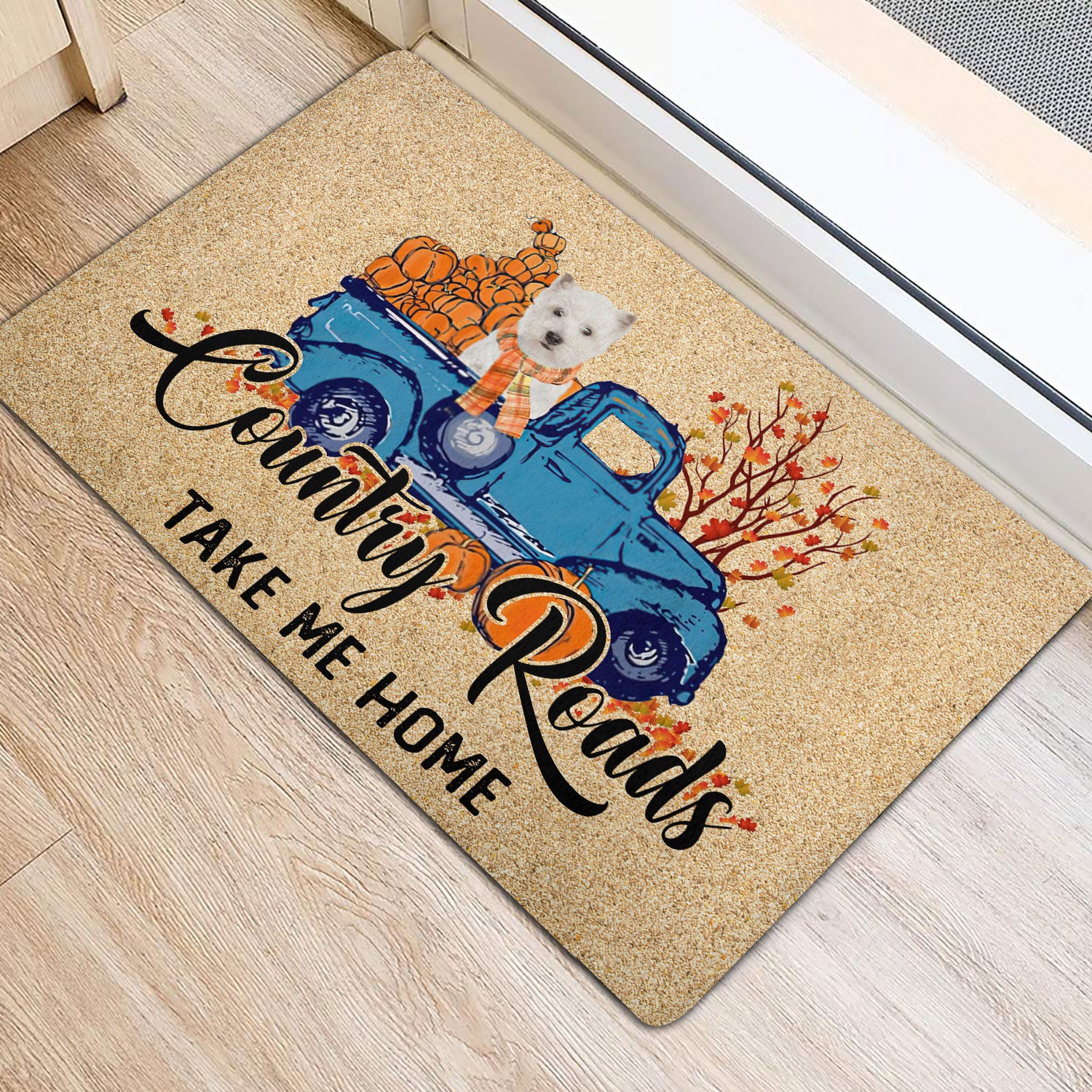 Ohaprints-Doormat-Outdoor-Indoor-West-Highland-Dog-Country-Road-Take-Me-Home-Fall-Pumpkins-Autumn-Rubber-Door-Mat-1826-