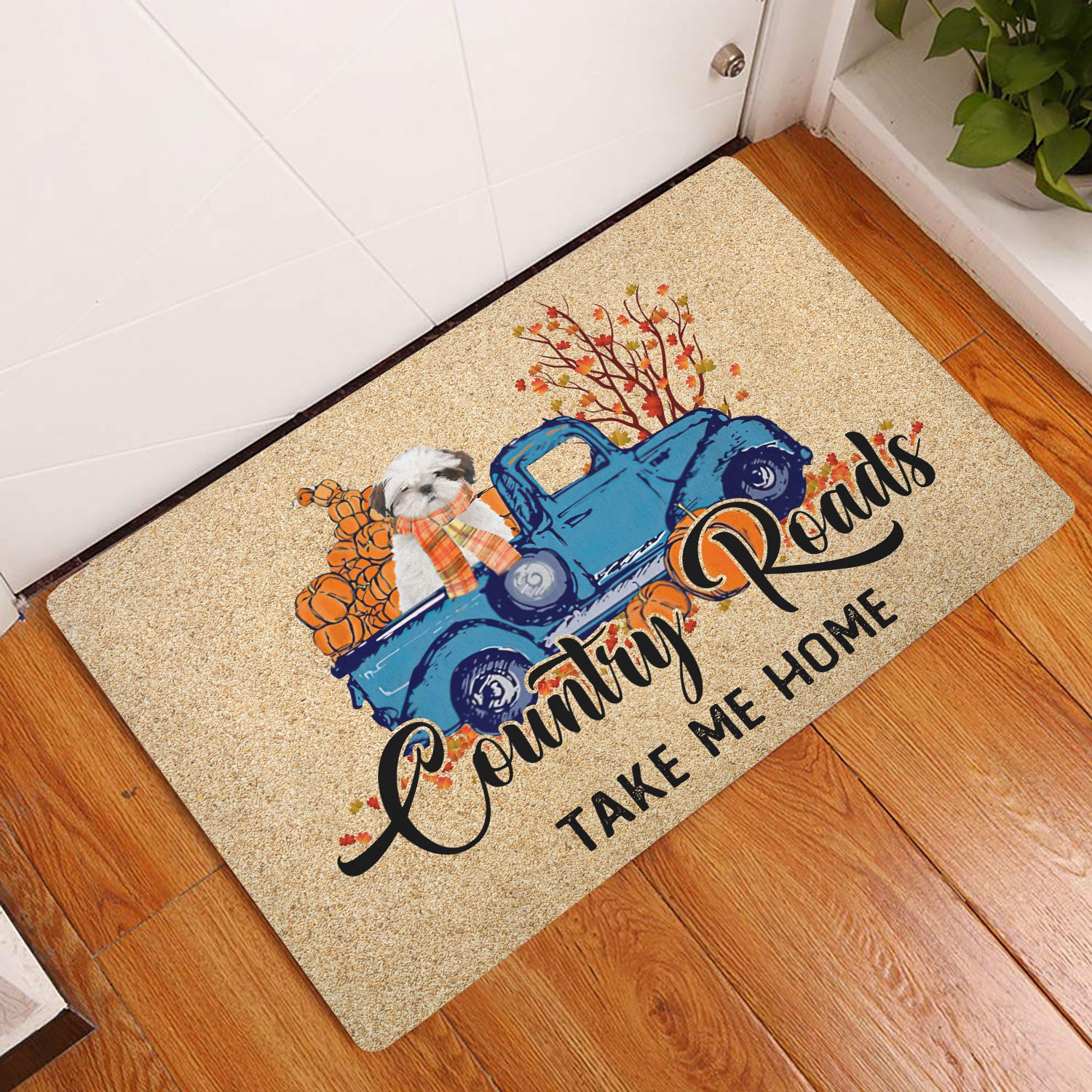 Ohaprints-Doormat-Outdoor-Indoor-Shih-Tzu-Shitzu-Dog-Country-Road-Take-Me-Home-Fall-Pumpkins-Rubber-Door-Mat-1829-