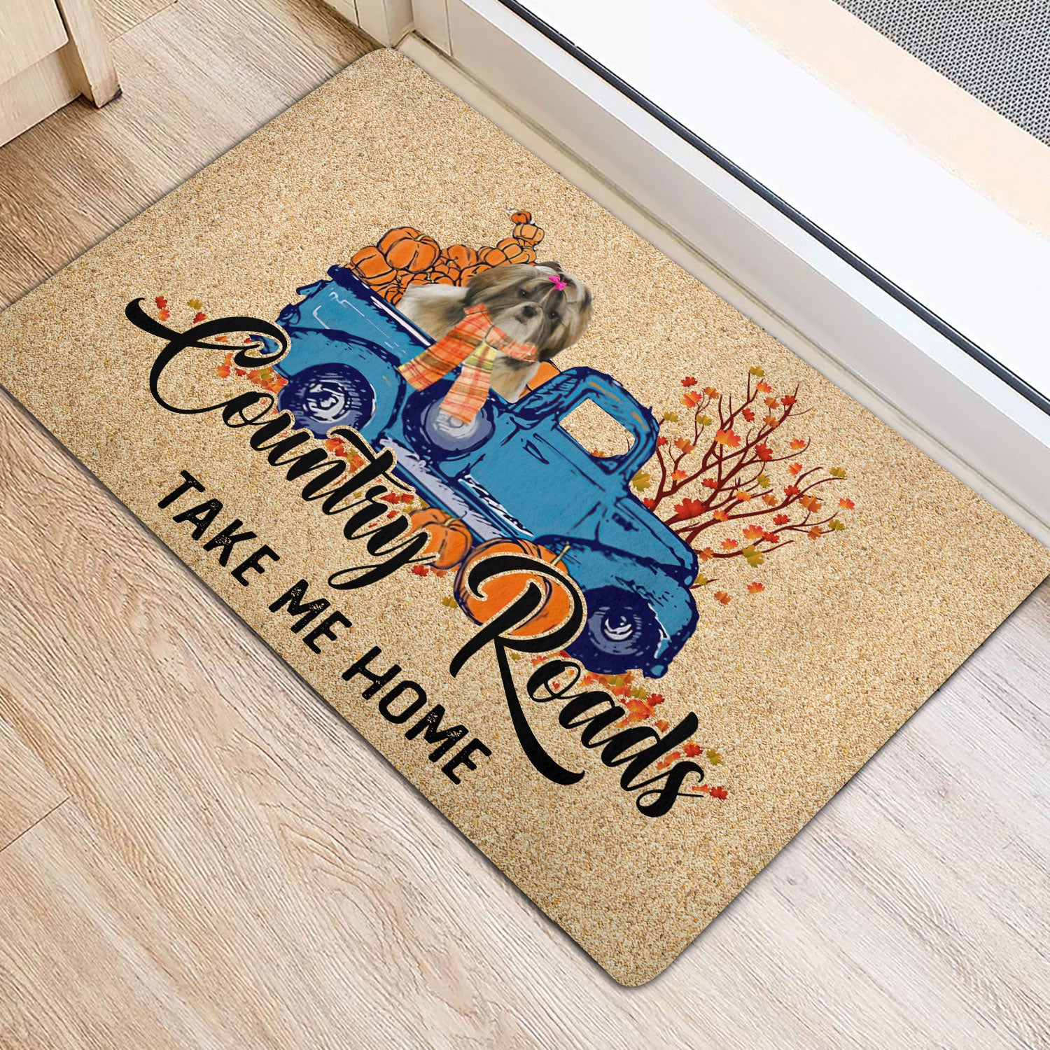 Ohaprints-Doormat-Outdoor-Indoor-Shih-Tzu-Shitzu-Country-Road-Take-Me-Home-Fall-Pumpkins-Autumn-Rubber-Door-Mat-1830-