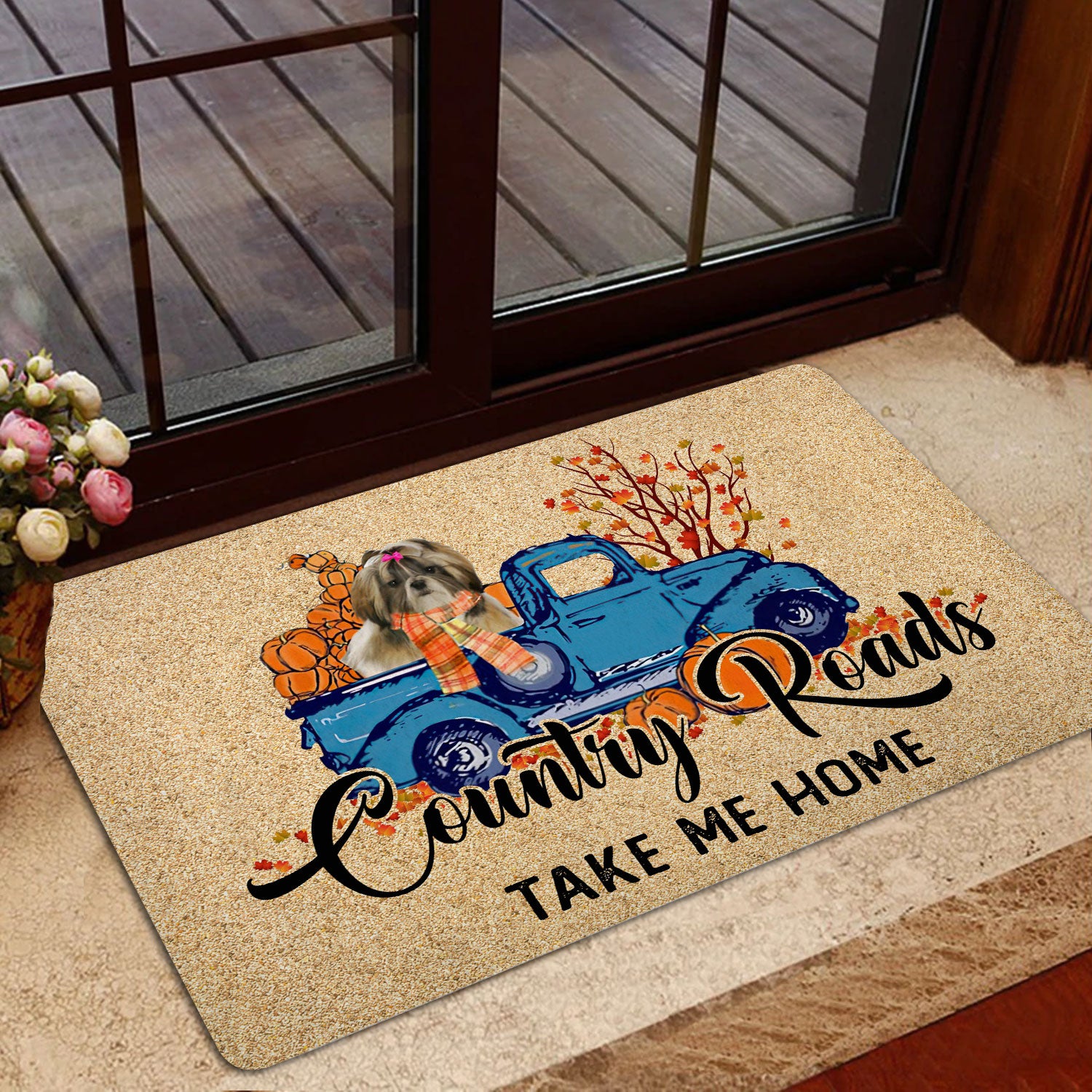 Ohaprints-Doormat-Outdoor-Indoor-Shih-Tzu-Shitzu-Country-Road-Take-Me-Home-Fall-Pumpkins-Autumn-Rubber-Door-Mat-1830-