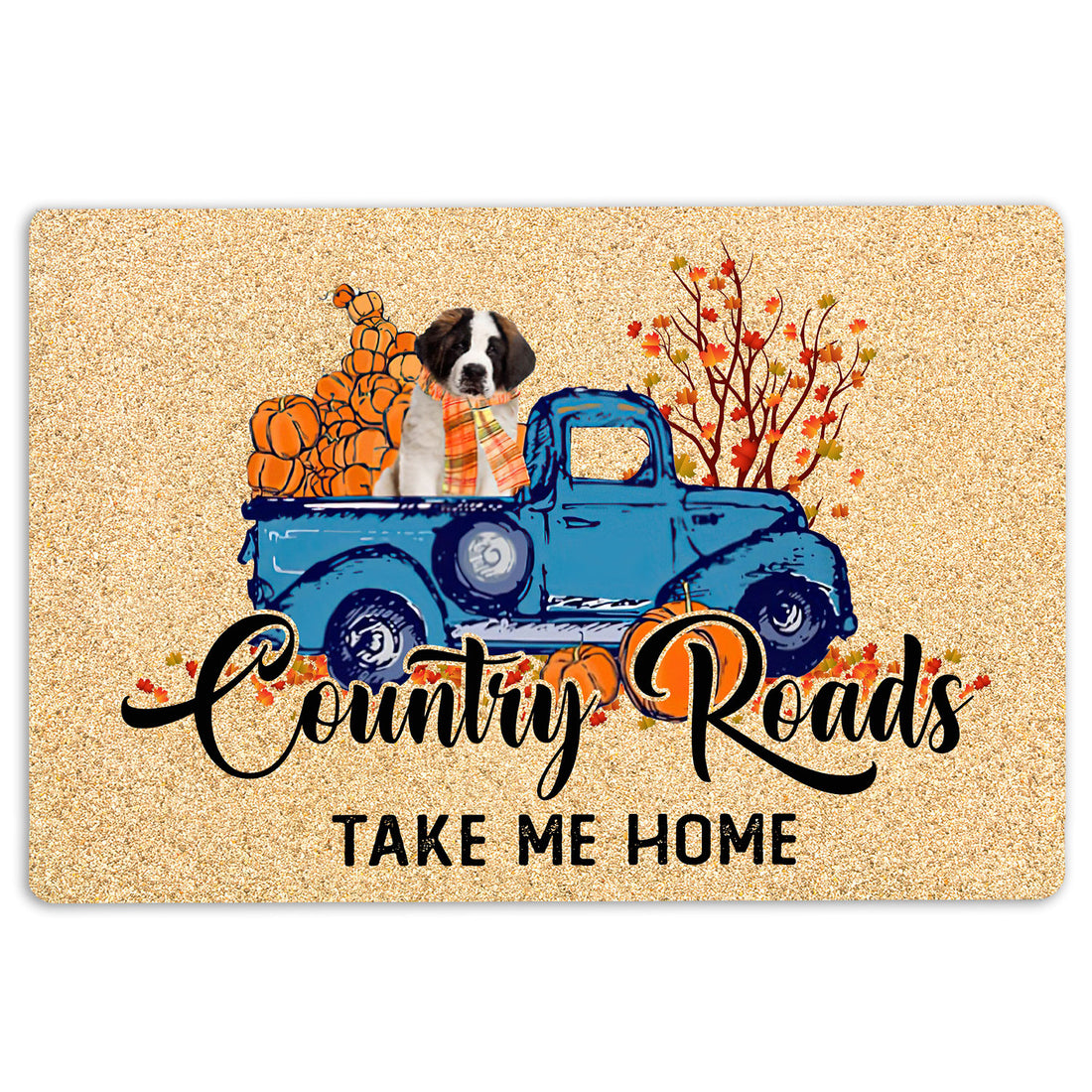 Ohaprints-Doormat-Outdoor-Indoor-Saint-Bernard-Dog-Country-Road-Take-Me-Home-Fall-Pumpkins-Autumn-Rubber-Door-Mat-1831-18'' x 30''