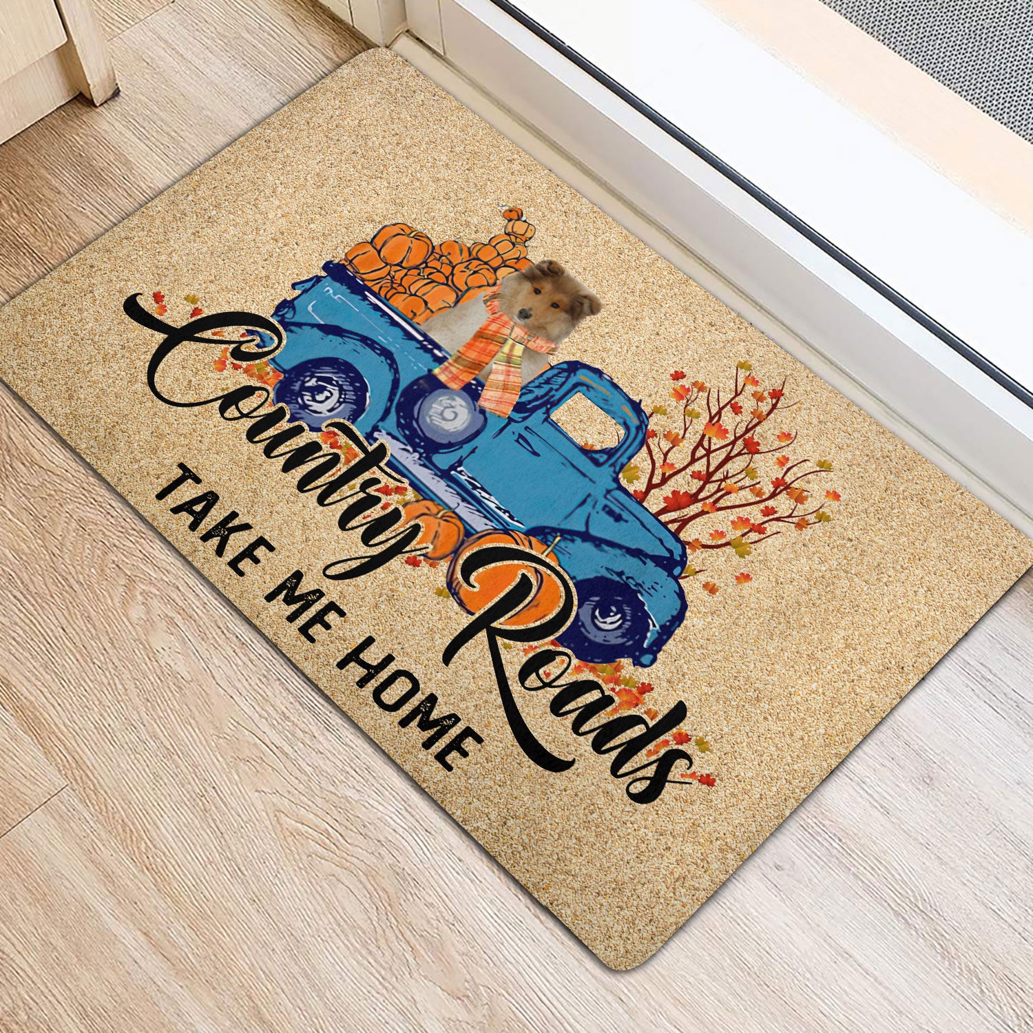 Ohaprints-Doormat-Outdoor-Indoor-Rough-Collie-Dog-Country-Road-Take-Me-Home-Fall-Pumpkins-Autumn-Rubber-Door-Mat-1832-