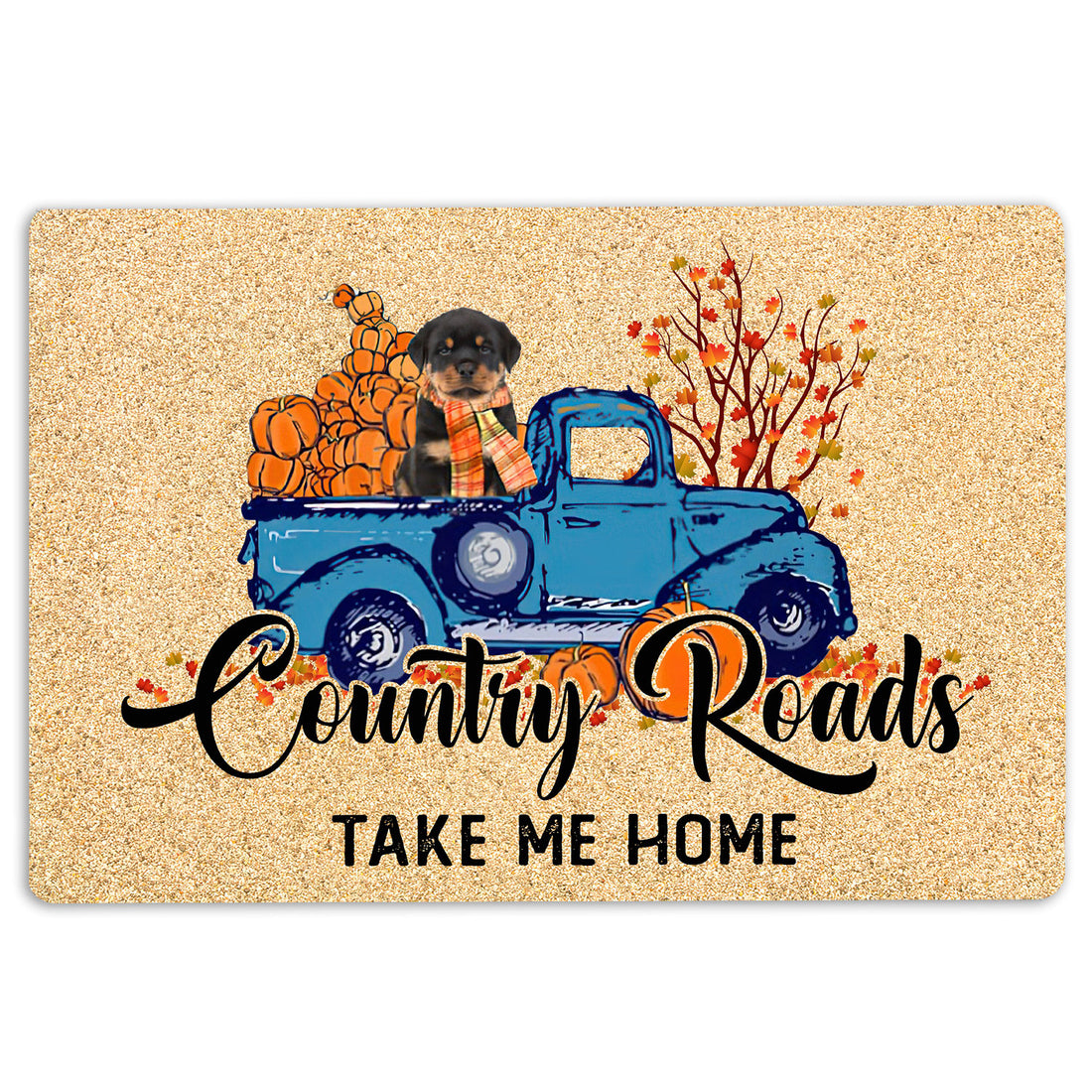 Ohaprints-Doormat-Outdoor-Indoor-Rottweiler-Dog-Country-Road-Take-Me-Home-Fall-Pumpkins-Autumn-Rubber-Door-Mat-1833-18'' x 30''