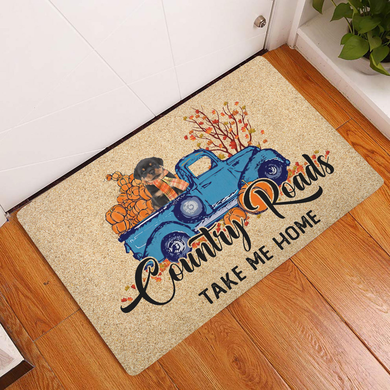 Ohaprints-Doormat-Outdoor-Indoor-Rottweiler-Dog-Country-Road-Take-Me-Home-Fall-Pumpkins-Autumn-Rubber-Door-Mat-1833-