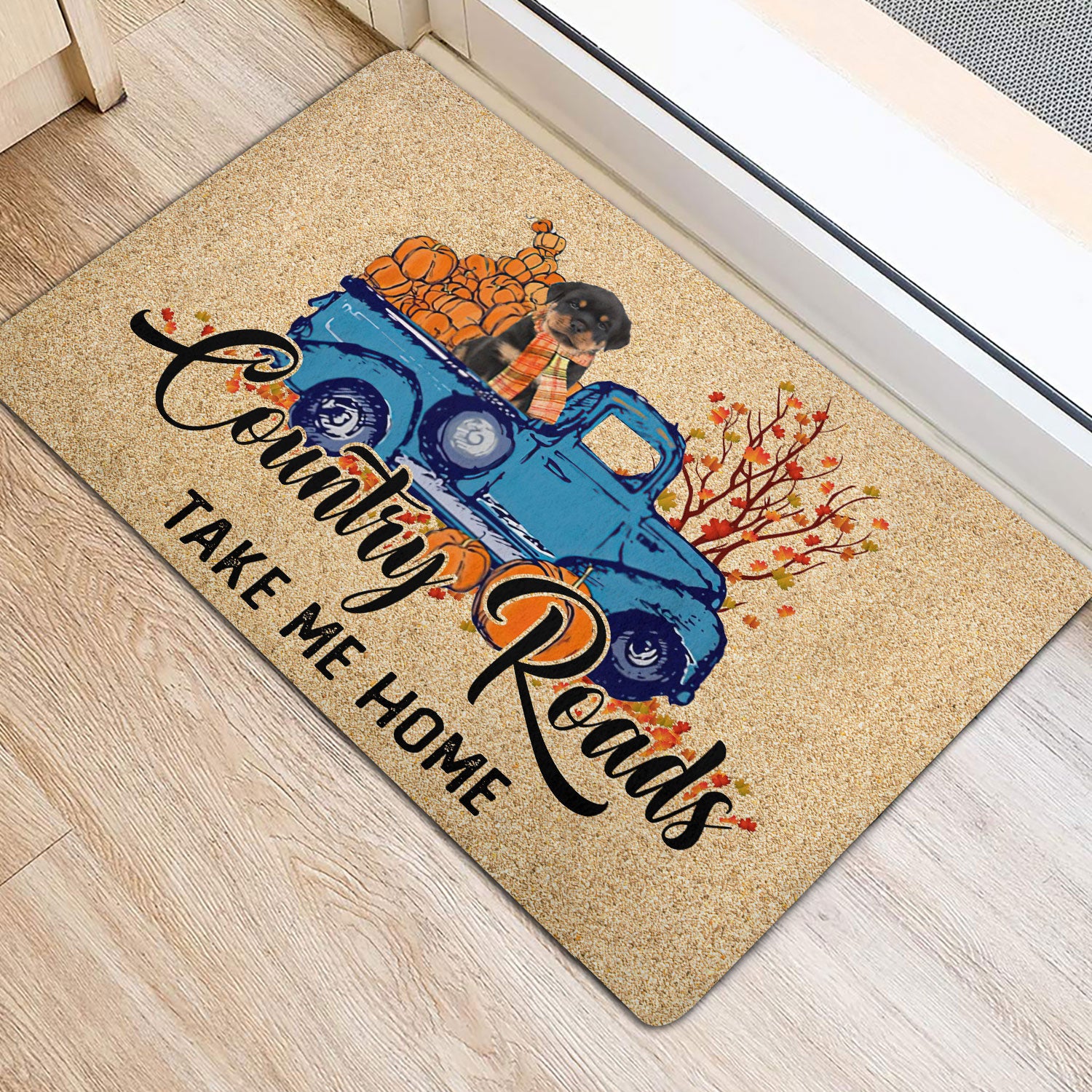 Ohaprints-Doormat-Outdoor-Indoor-Rottweiler-Dog-Country-Road-Take-Me-Home-Fall-Pumpkins-Autumn-Rubber-Door-Mat-1833-