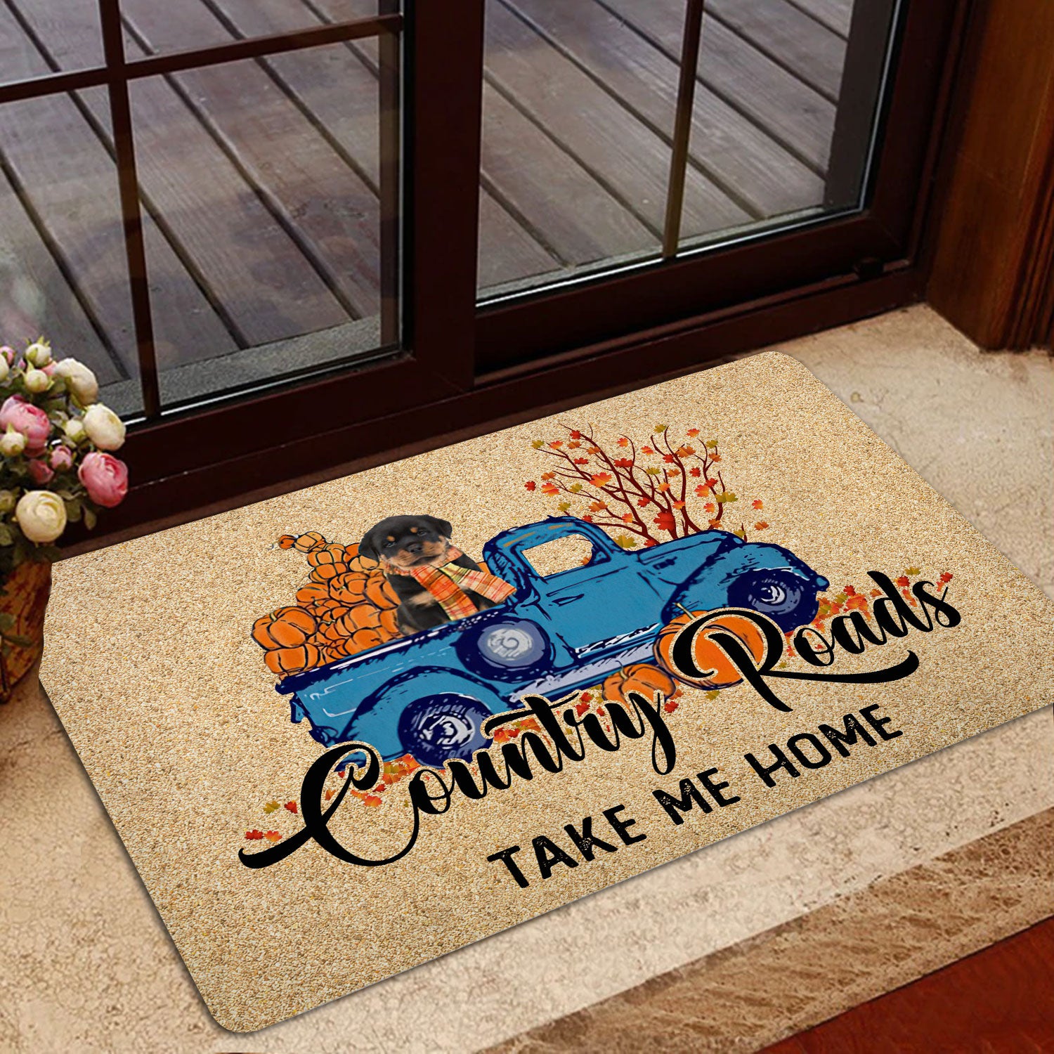 Ohaprints-Doormat-Outdoor-Indoor-Rottweiler-Dog-Country-Road-Take-Me-Home-Fall-Pumpkins-Autumn-Rubber-Door-Mat-1833-