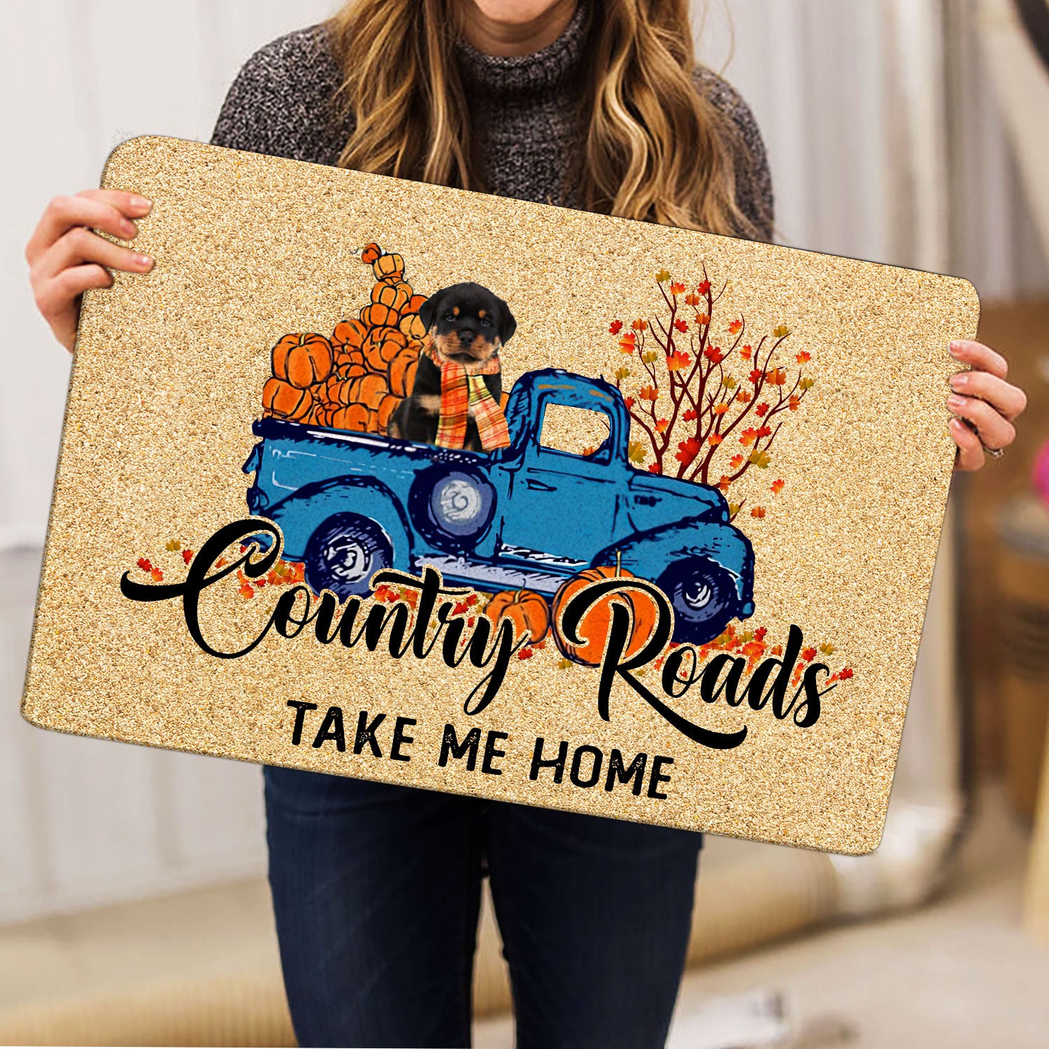 Ohaprints-Doormat-Outdoor-Indoor-Rottweiler-Dog-Country-Road-Take-Me-Home-Fall-Pumpkins-Autumn-Rubber-Door-Mat-1833-