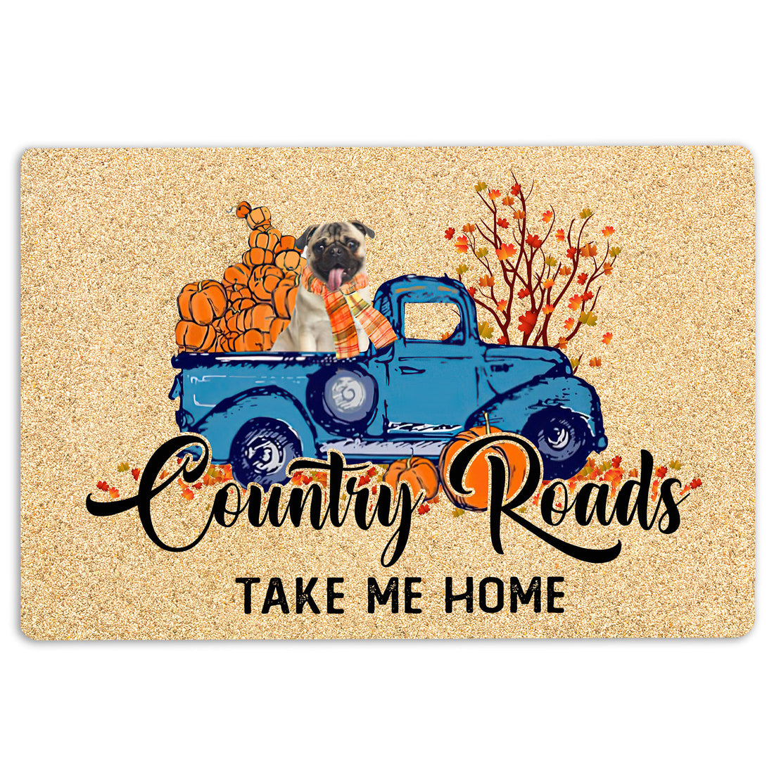 Ohaprints-Doormat-Outdoor-Indoor-Pug-Dog-Country-Road-Take-Me-Home-Fall-Pumpkins-Autumn-Rubber-Door-Mat-1834-18'' x 30''